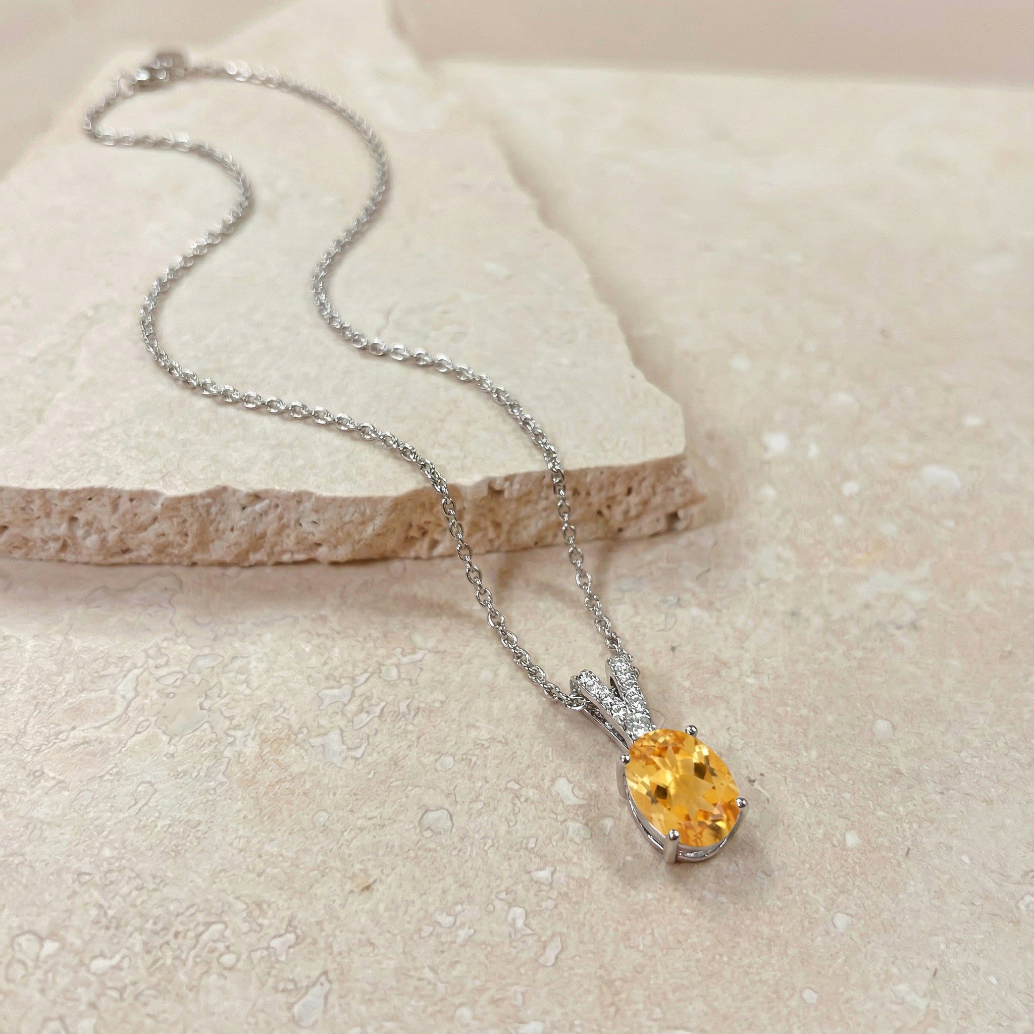 Natural Citrine Solitaire Pendant Necklace in 925 Sterling Silver 1.2ct