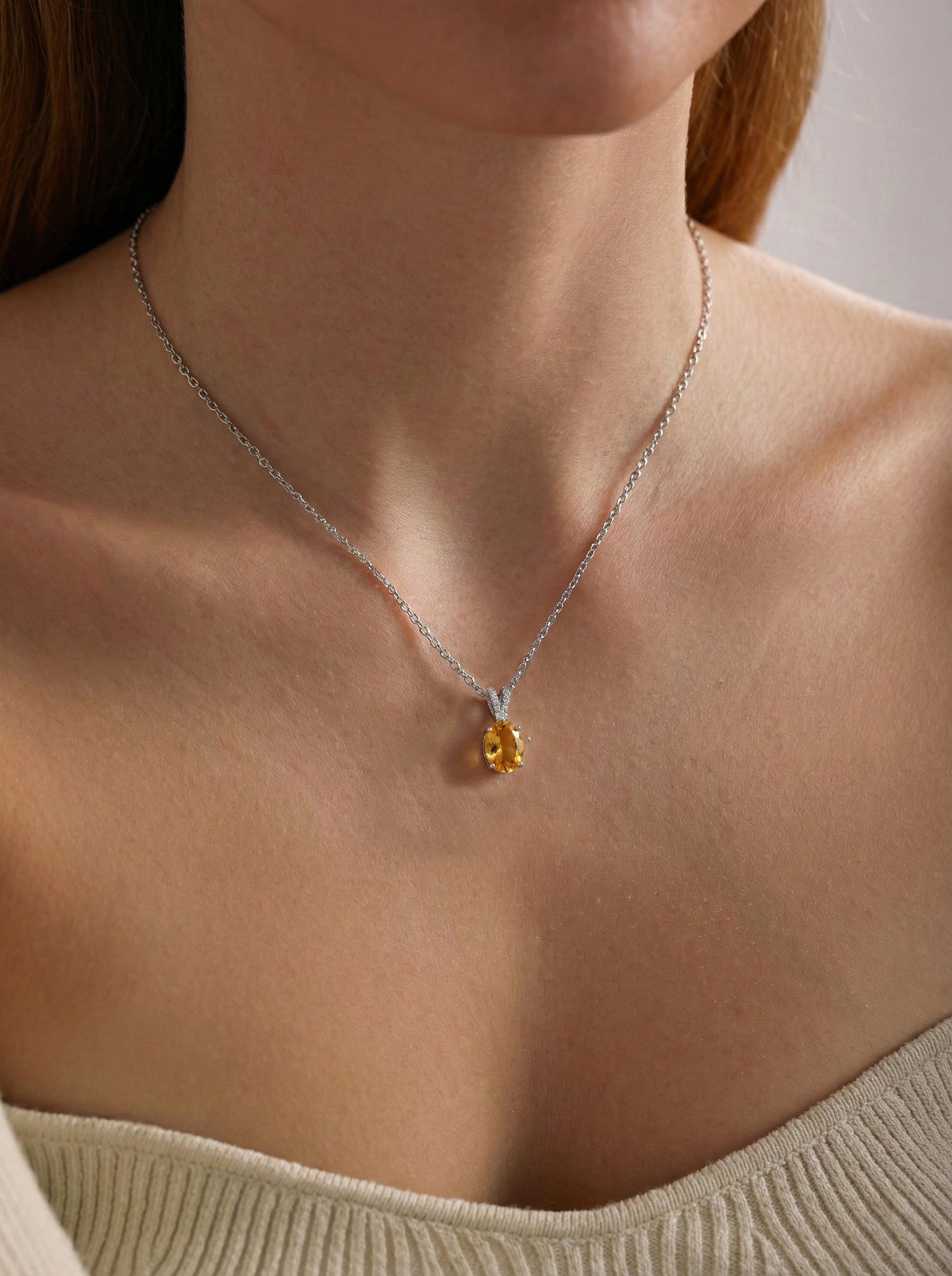 Natural Citrine Solitaire Pendant Necklace in 925 Sterling Silver 1.2ct