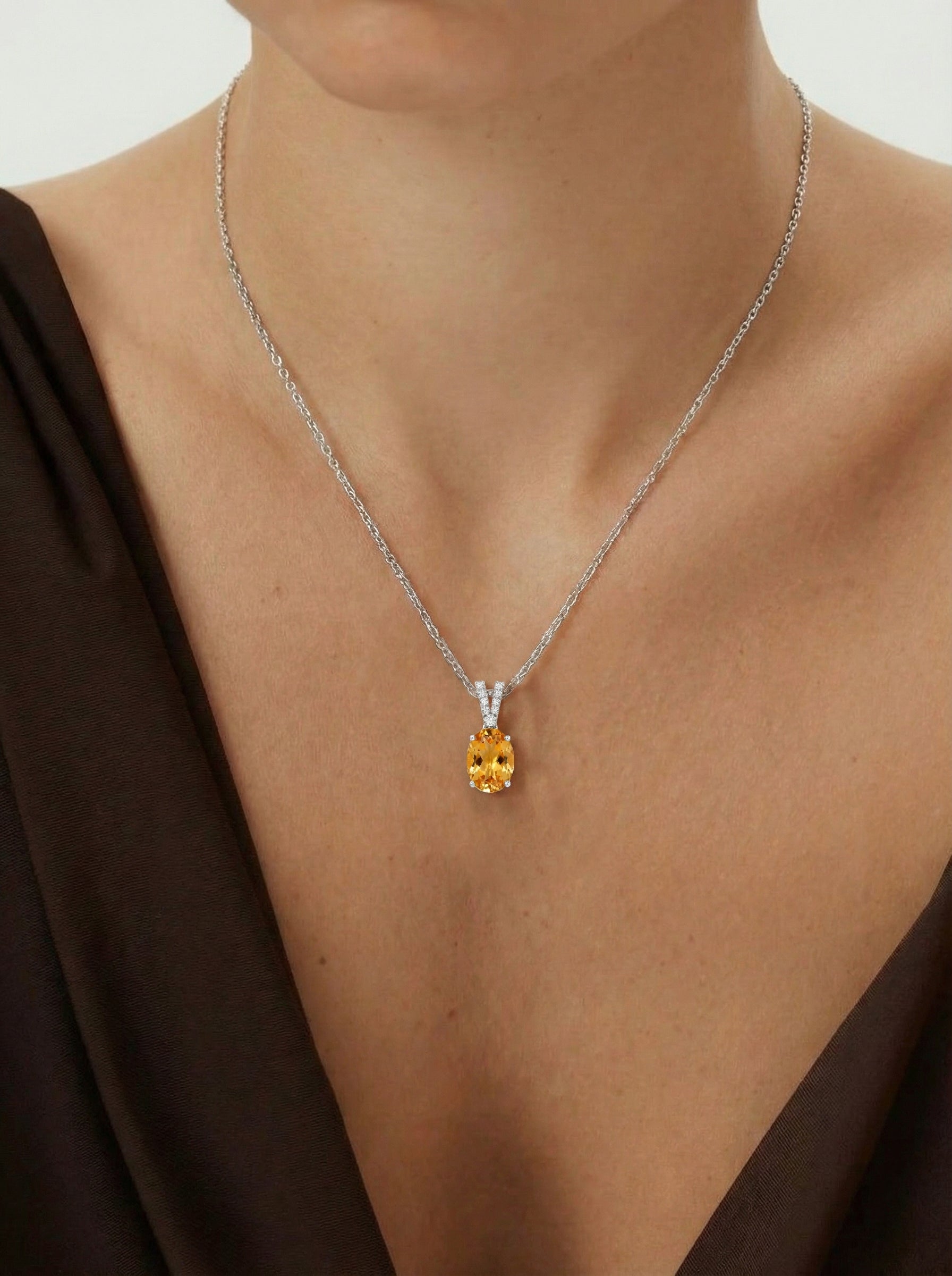 Natural Citrine Solitaire Pendant Necklace in 925 Sterling Silver 1.2ct