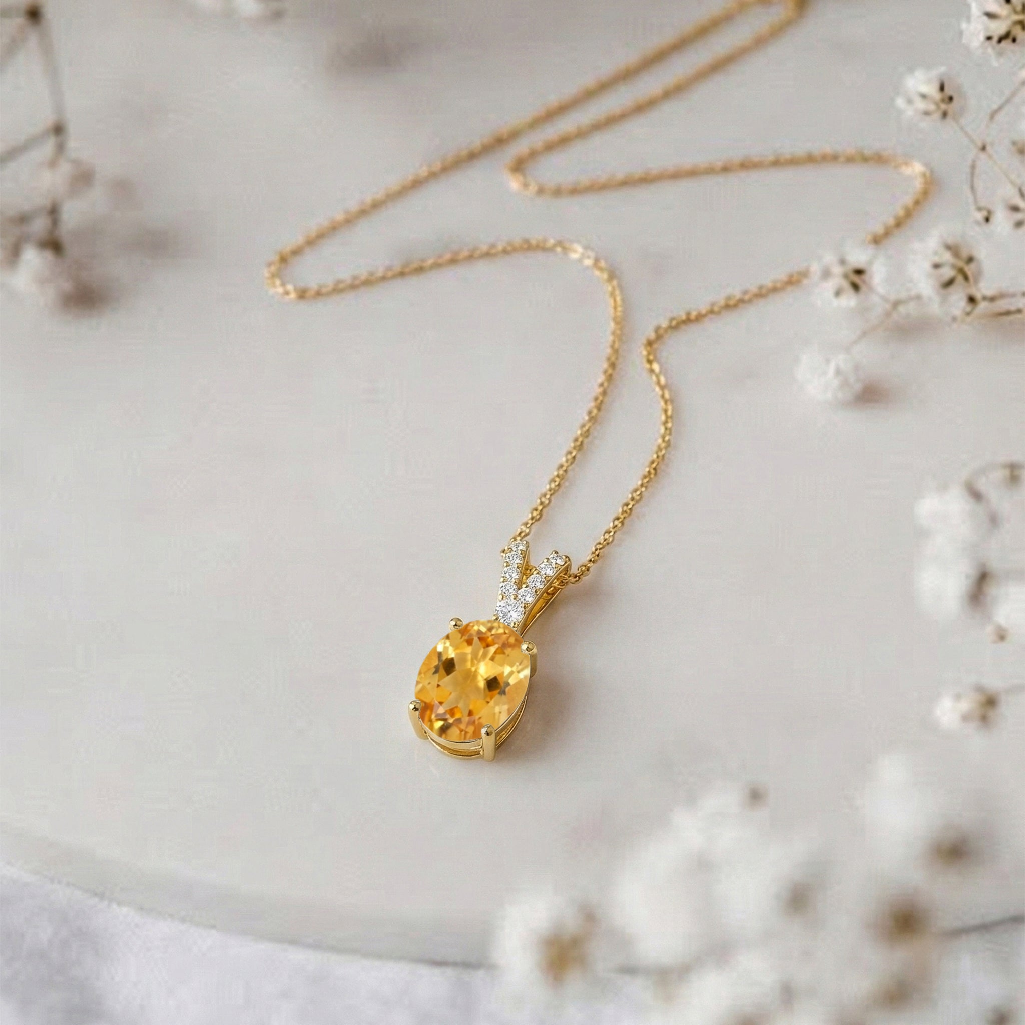 Natural Citrine Solitaire Pendant Necklace in 925 Sterling Silver 1.2ct