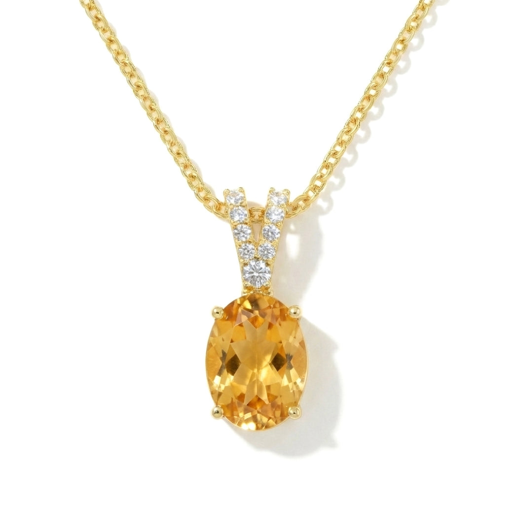 Natural Citrine Solitaire Pendant Necklace in 925 Sterling Silver 1.2ct