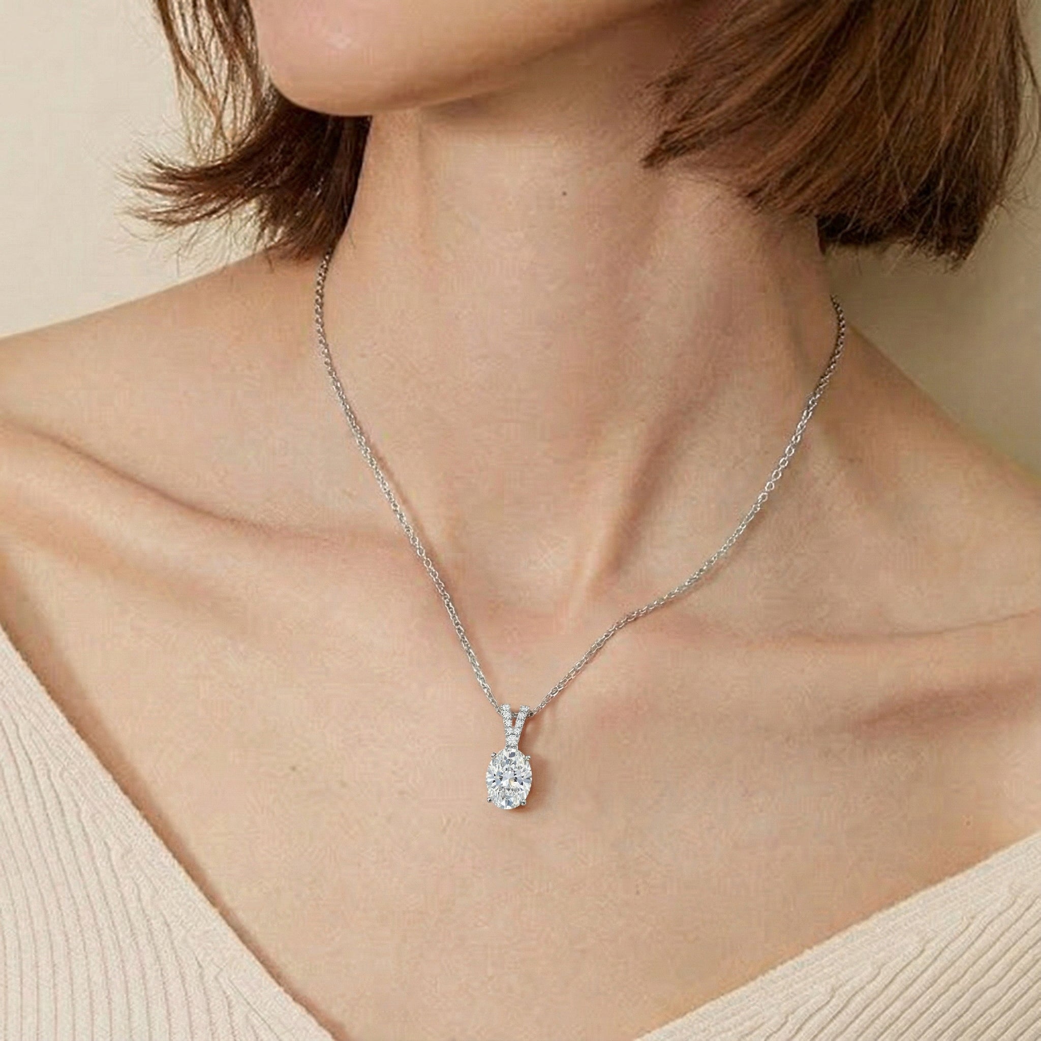 Cubic Zirconia Solitaire Pendant Necklace in 925 Sterling Silver 1.2ct