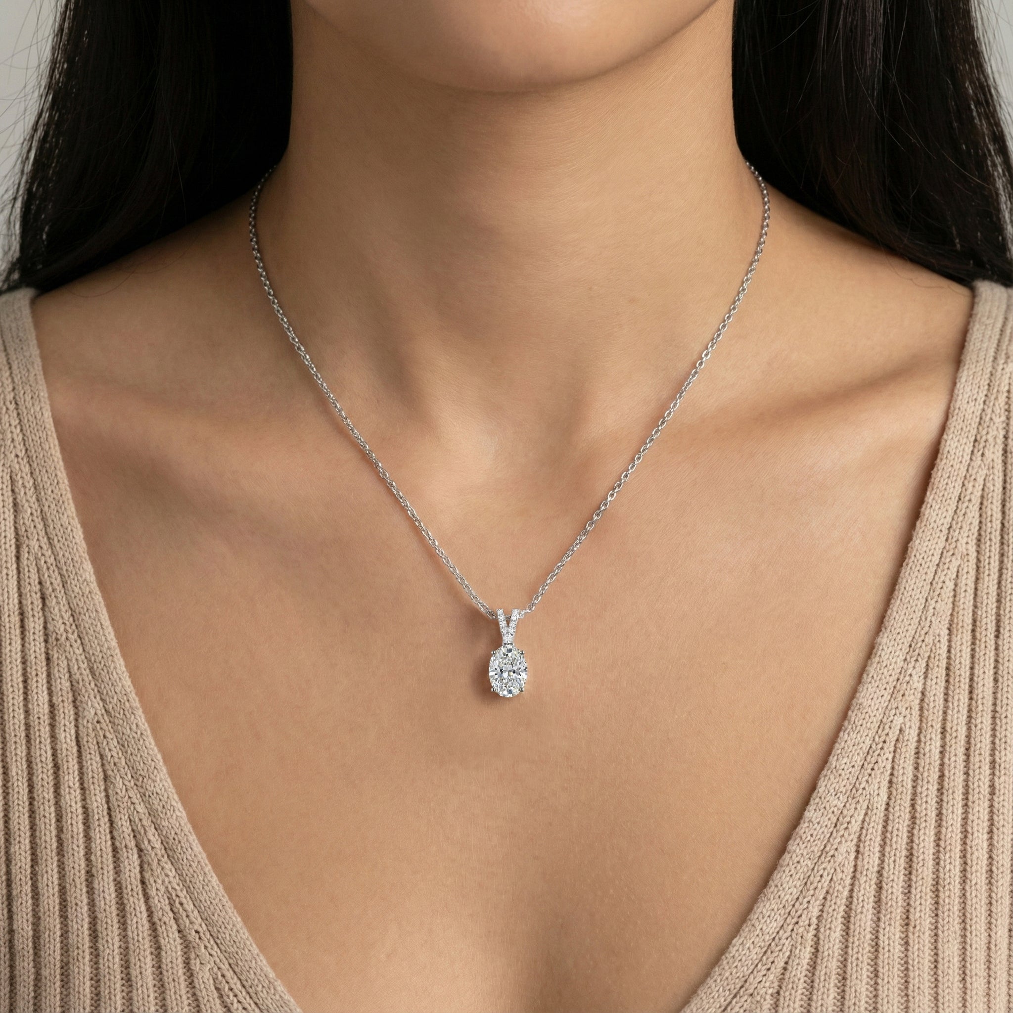 Cubic Zirconia Solitaire Pendant Necklace in 925 Sterling Silver 1.2ct