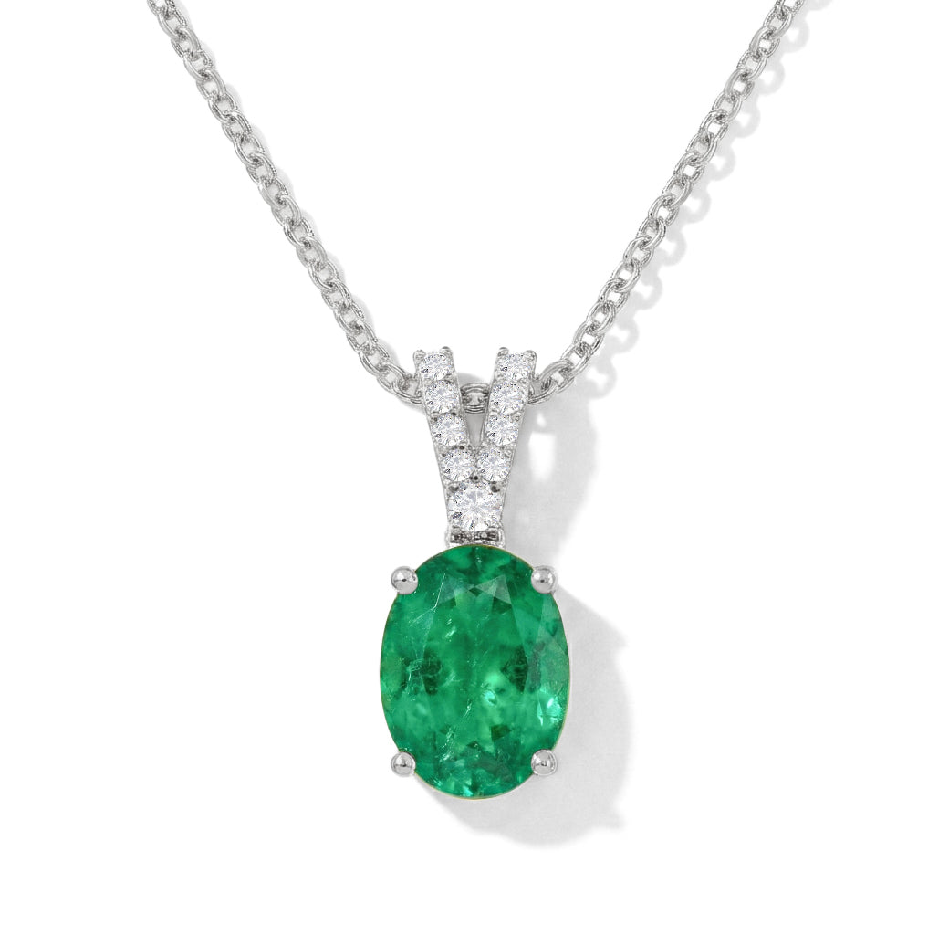 Emerald Solitaire Pendant Necklace in 925 Sterling Silver 1.2ct