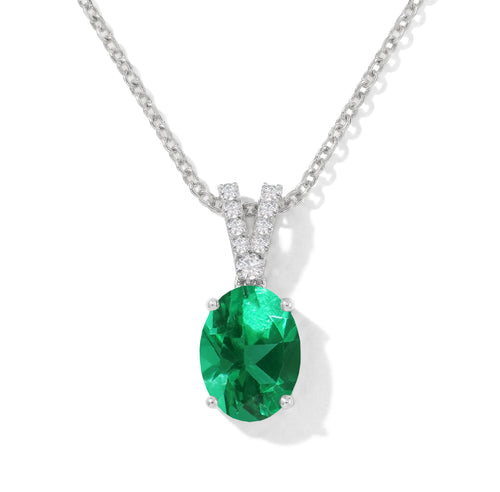 Emerald Solitaire Pendant Necklace in 925 Sterling Silver 1.2ct