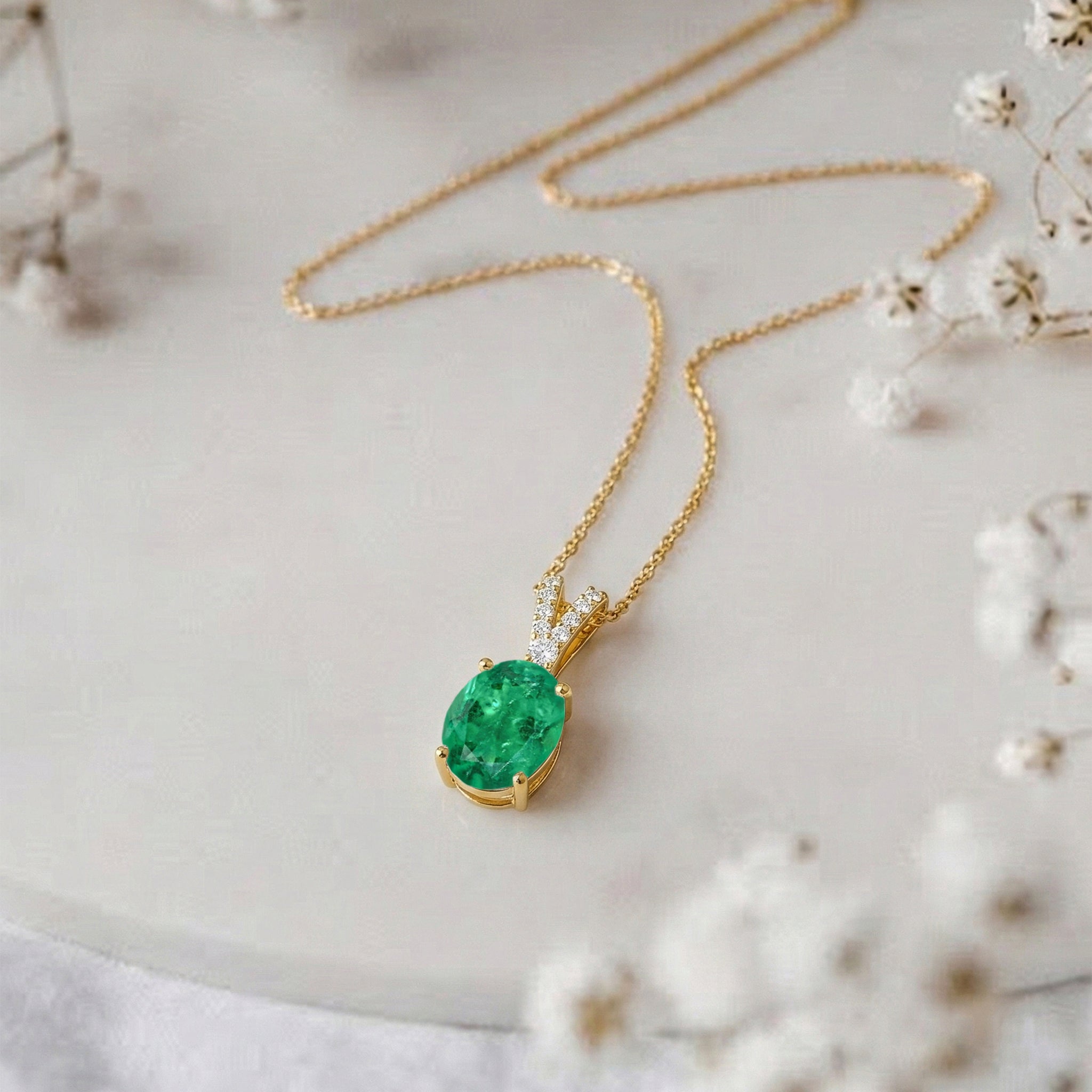 Emerald Solitaire Pendant Necklace in Yellow Gold Plated 1.2ct
