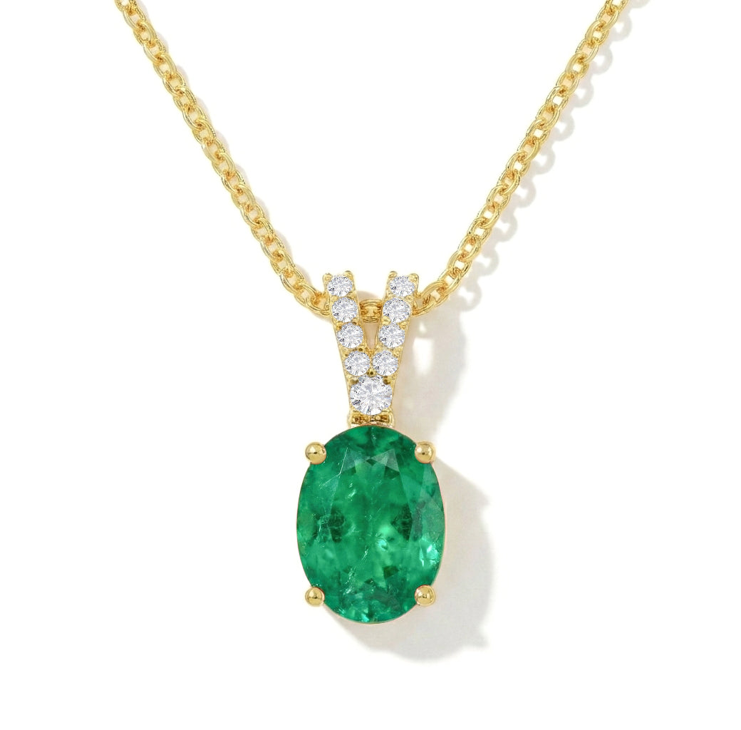 Emerald Solitaire Pendant Necklace in 925 Sterling Silver 1.2ct