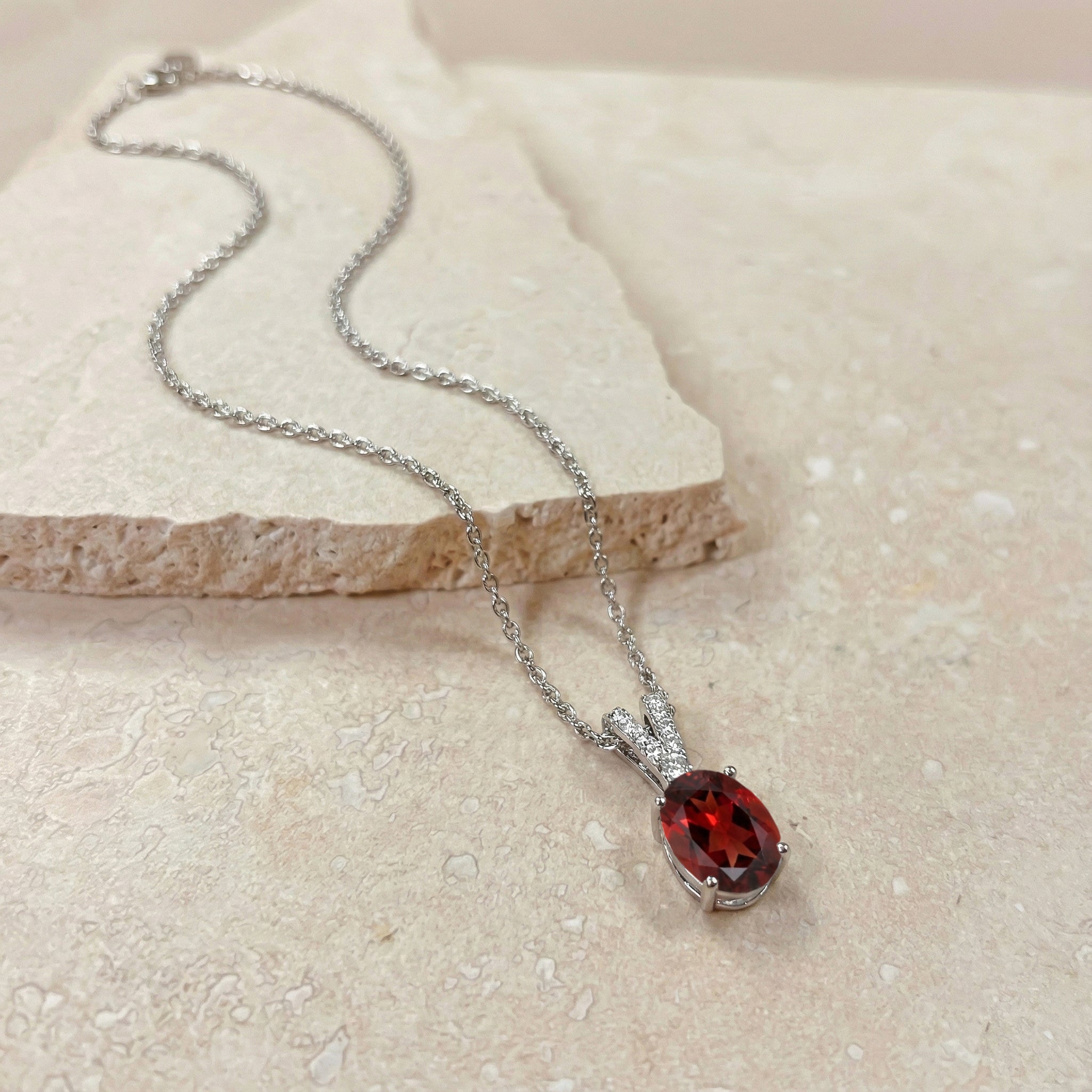 Natural Garnet Solitaire Pendant Necklace in 925 Sterling Silver 1.2ct