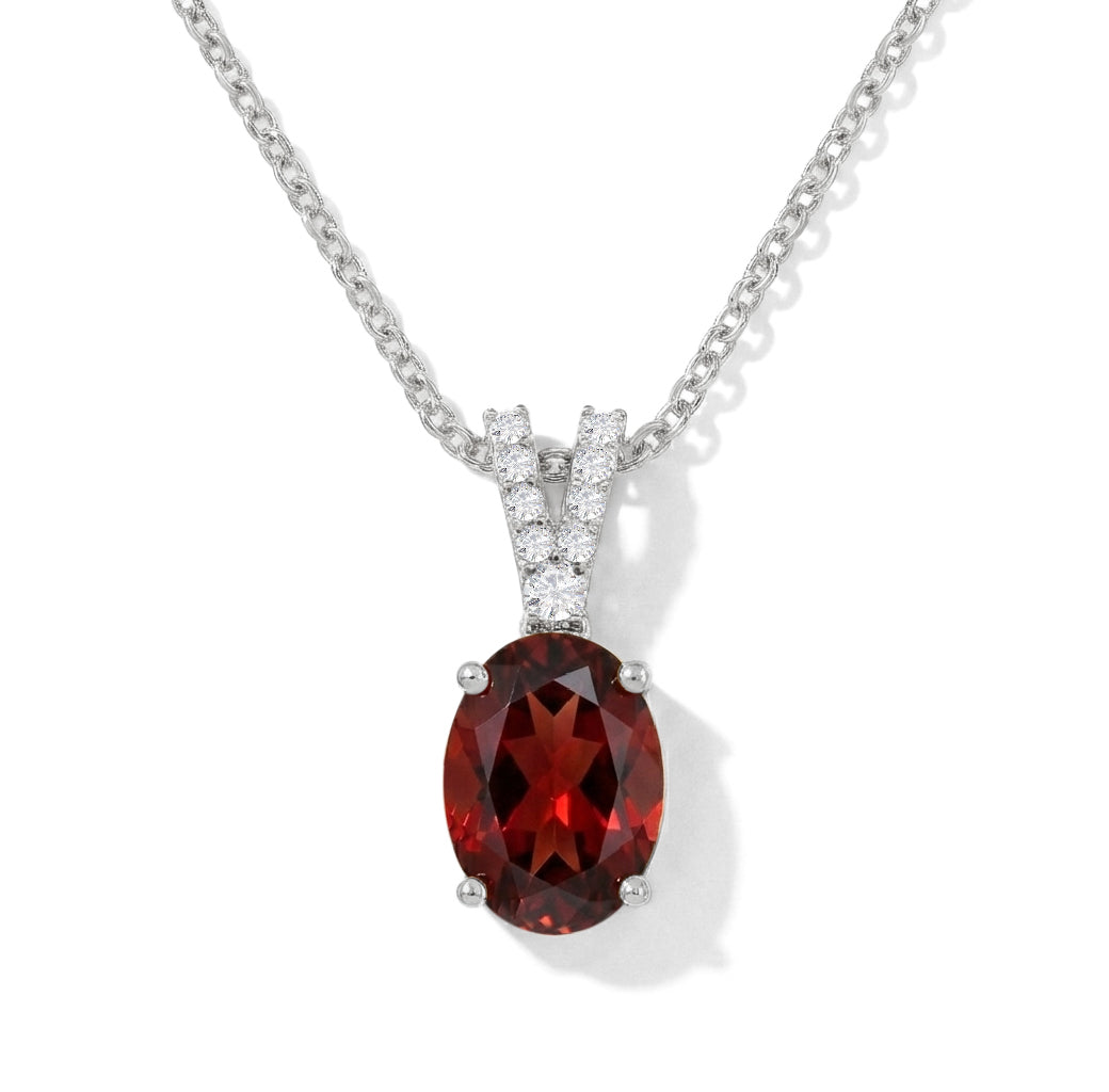 Garnet necklace for women solitaire sterling silver design