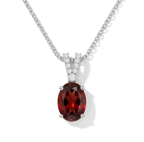 Garnet Solitaire Pendant Necklace in 925 Sterling Silver 1.2ct