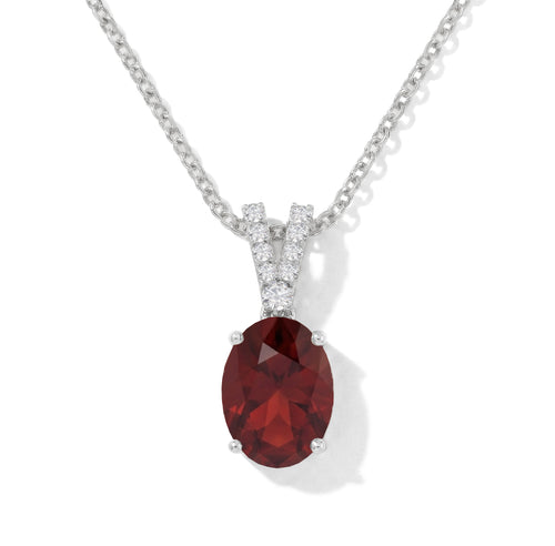 Garnet Solitaire Pendant Necklace in 925 Sterling Silver 1.2ct