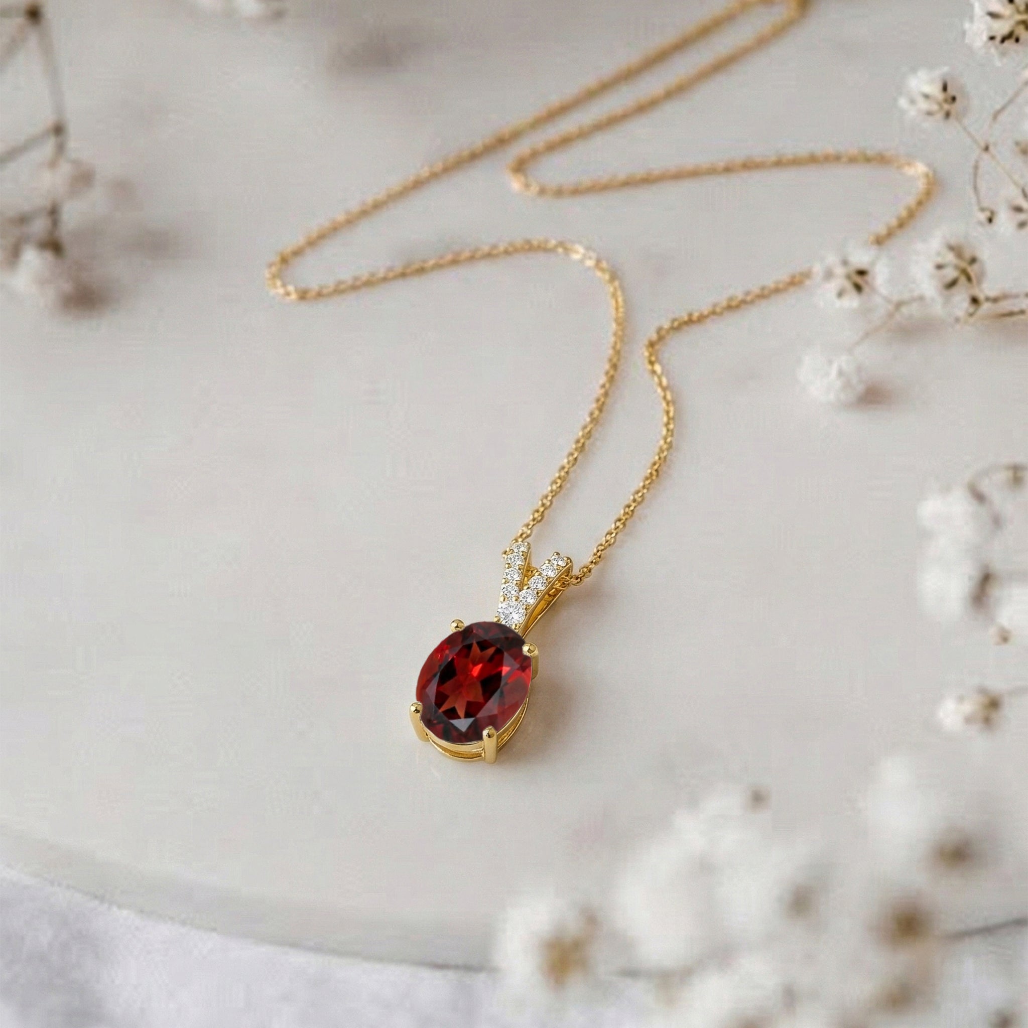 Garnet Solitaire Pendant Necklace in Yellow Gold Plated 1.2ct