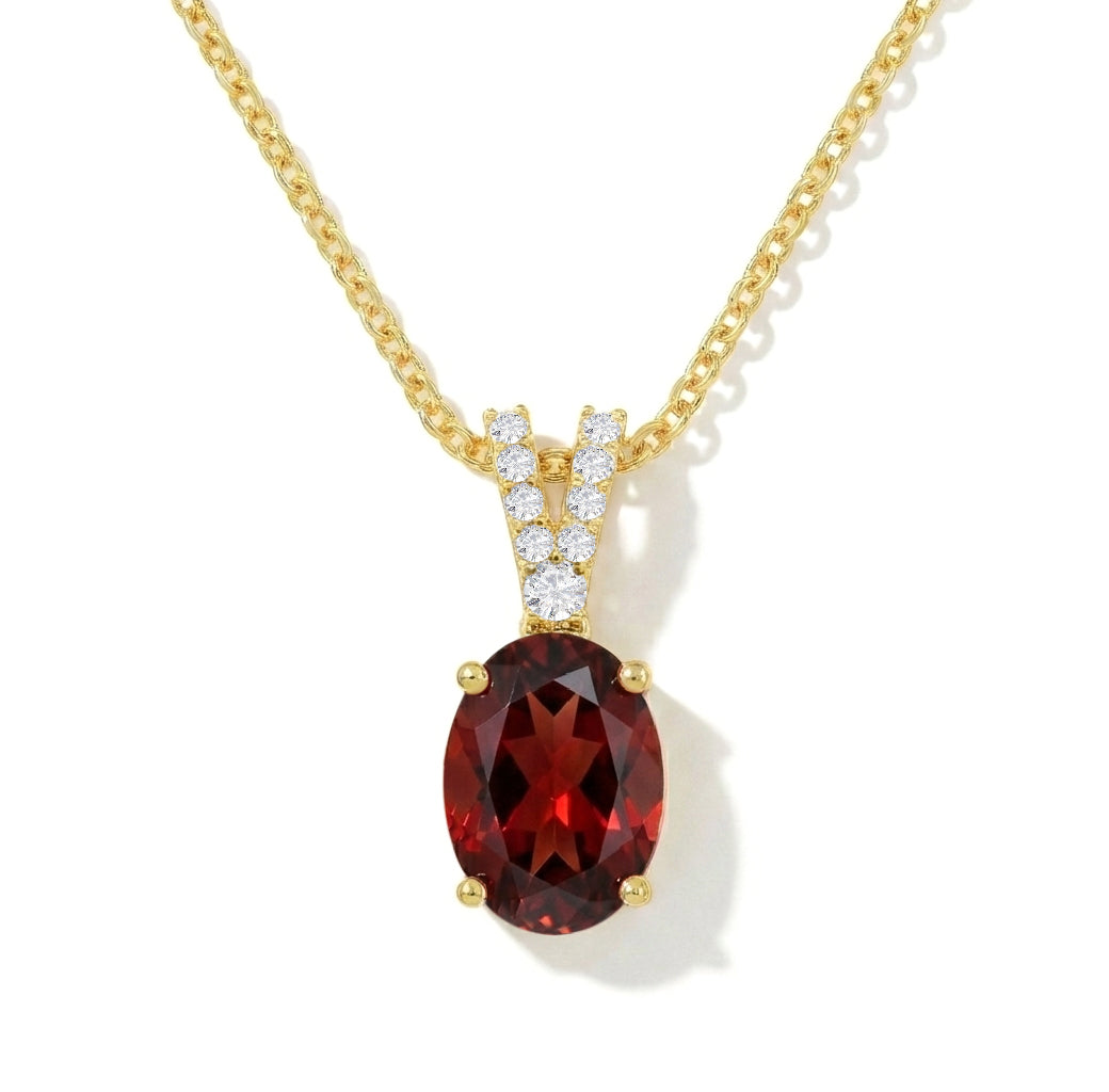 Natural Garnet Solitaire Pendant Necklace in 925 Sterling Silver 1.2ct