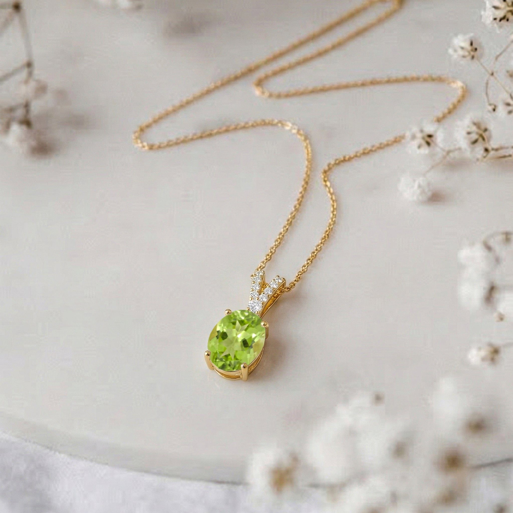 Natural Peridot Solitaire Pendant Necklace in 925 Sterling Silver 1.2ct