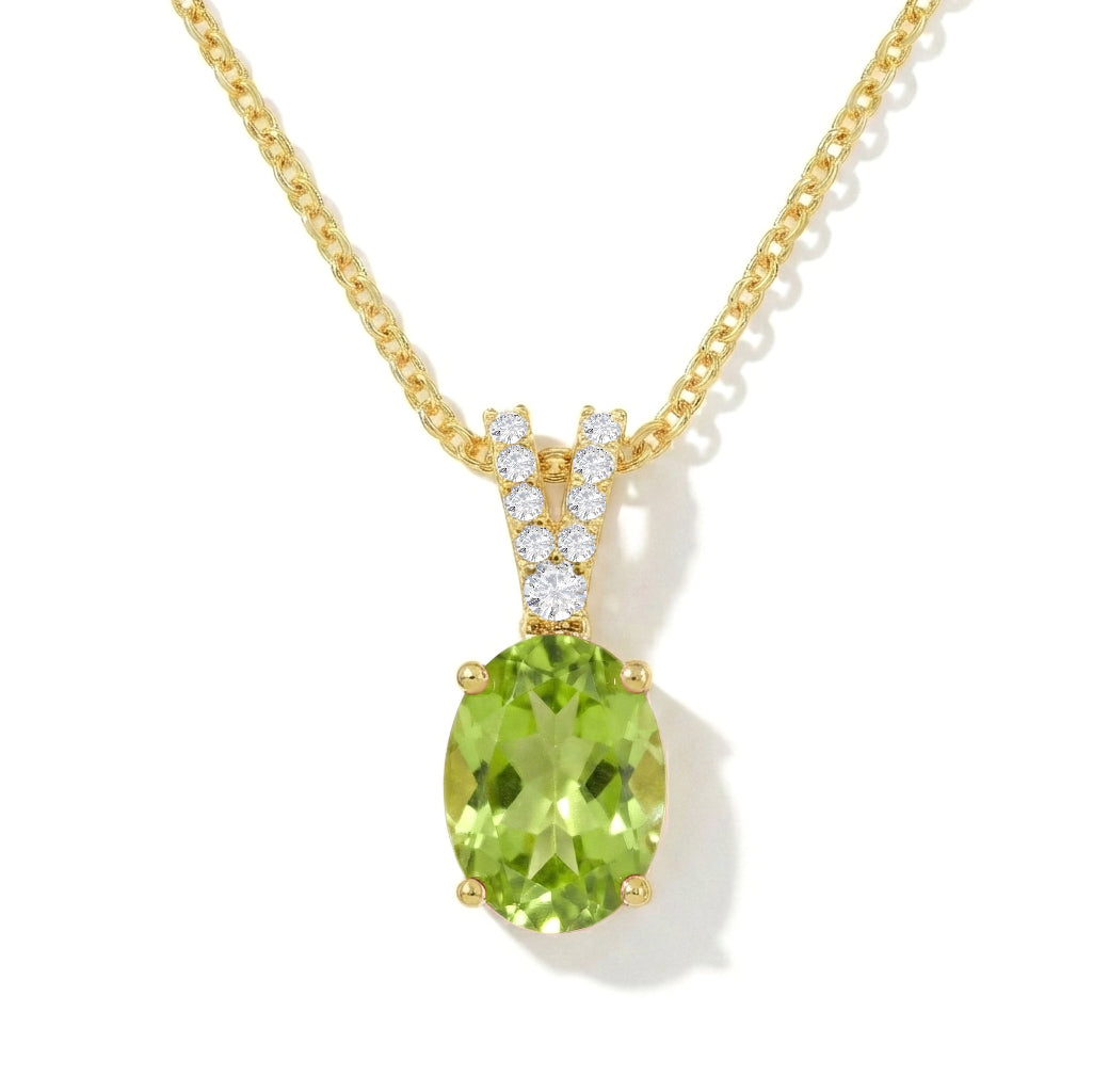 Natural Peridot Solitaire Pendant Necklace in 925 Sterling Silver 1.2ct