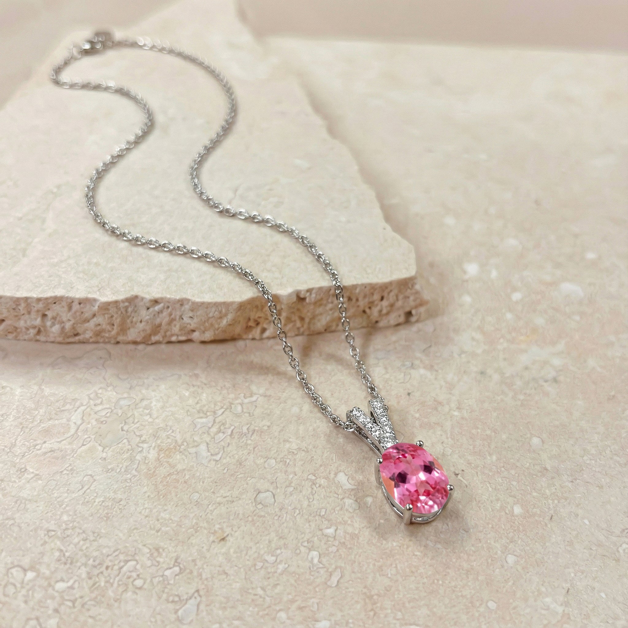 Pink Tourmaline Solitaire Pendant Necklace in 925 Sterling Silver 1.2ct