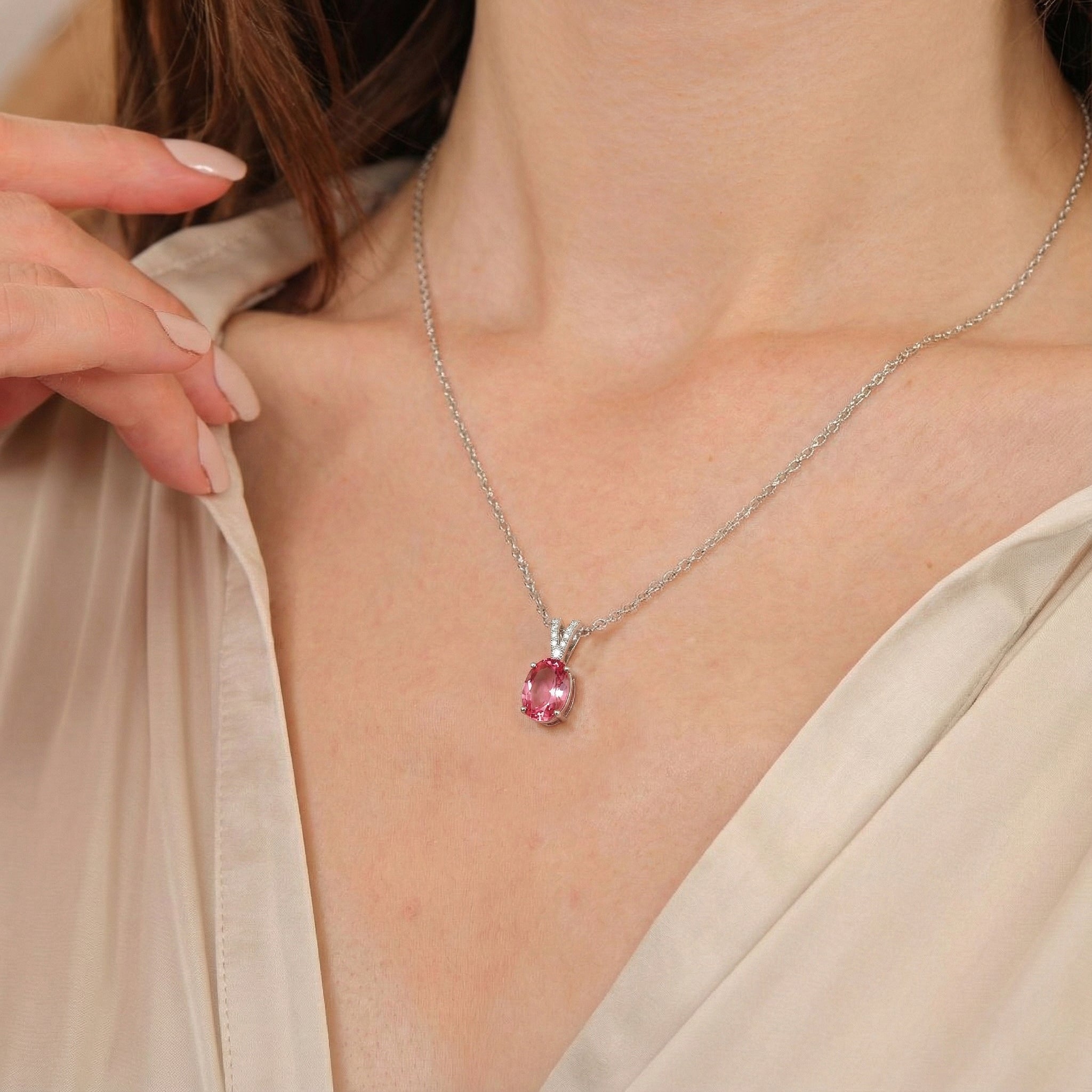 Pink Tourmaline Solitaire Pendant Necklace in 925 Sterling Silver 1.2ct
