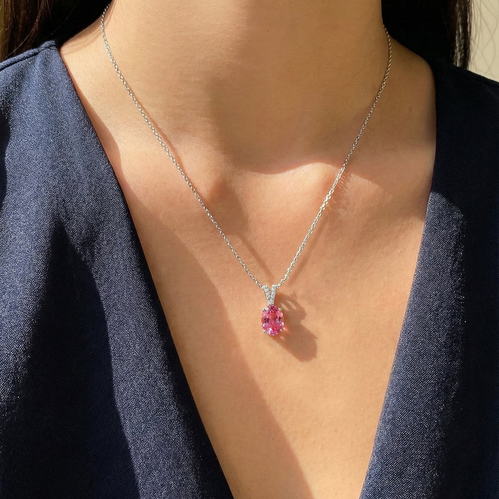 Pink Tourmaline Solitaire Pendant Necklace in 925 Sterling Silver 1.2ct