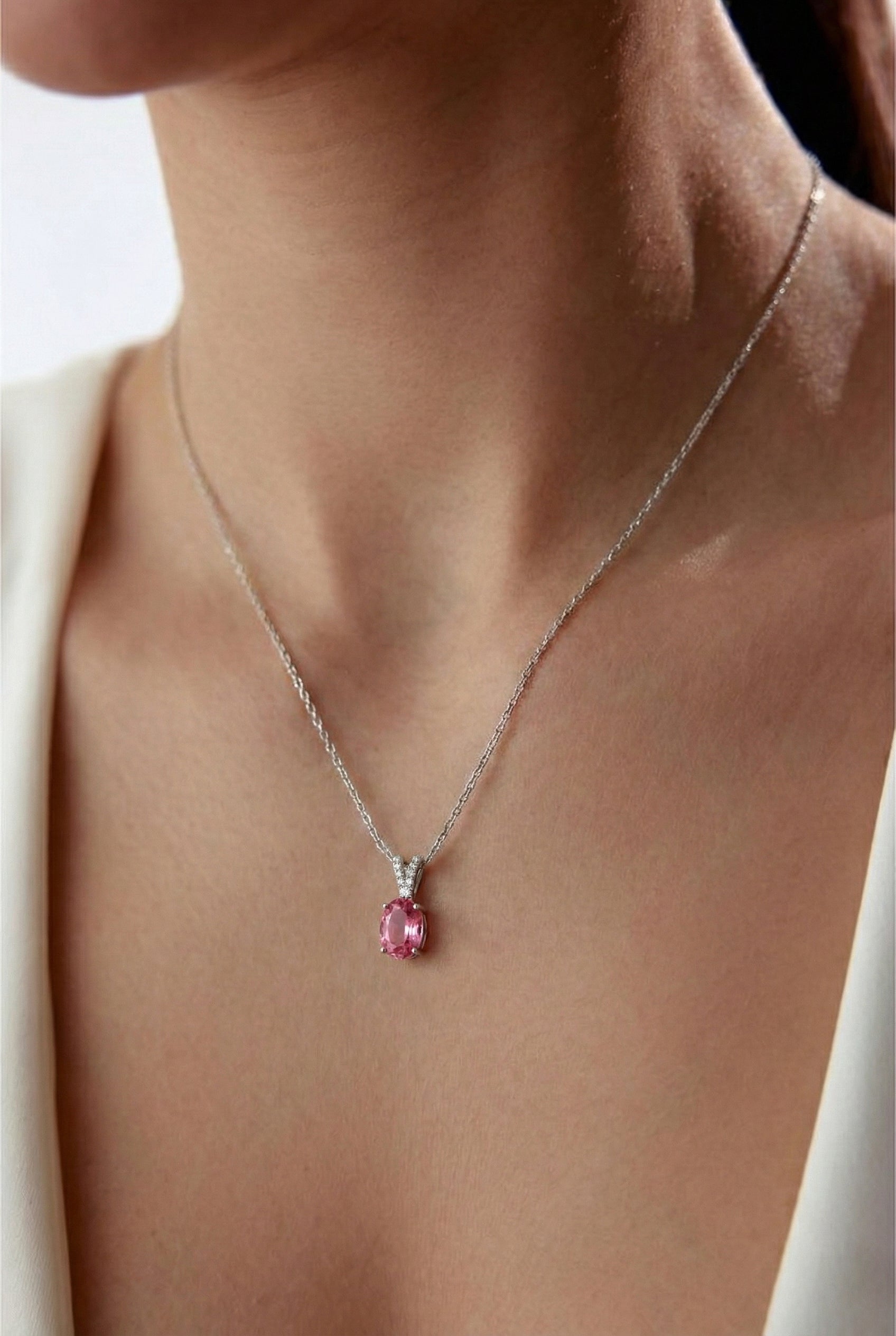 Pink Tourmaline Solitaire Pendant Necklace in 925 Sterling Silver 1.2ct