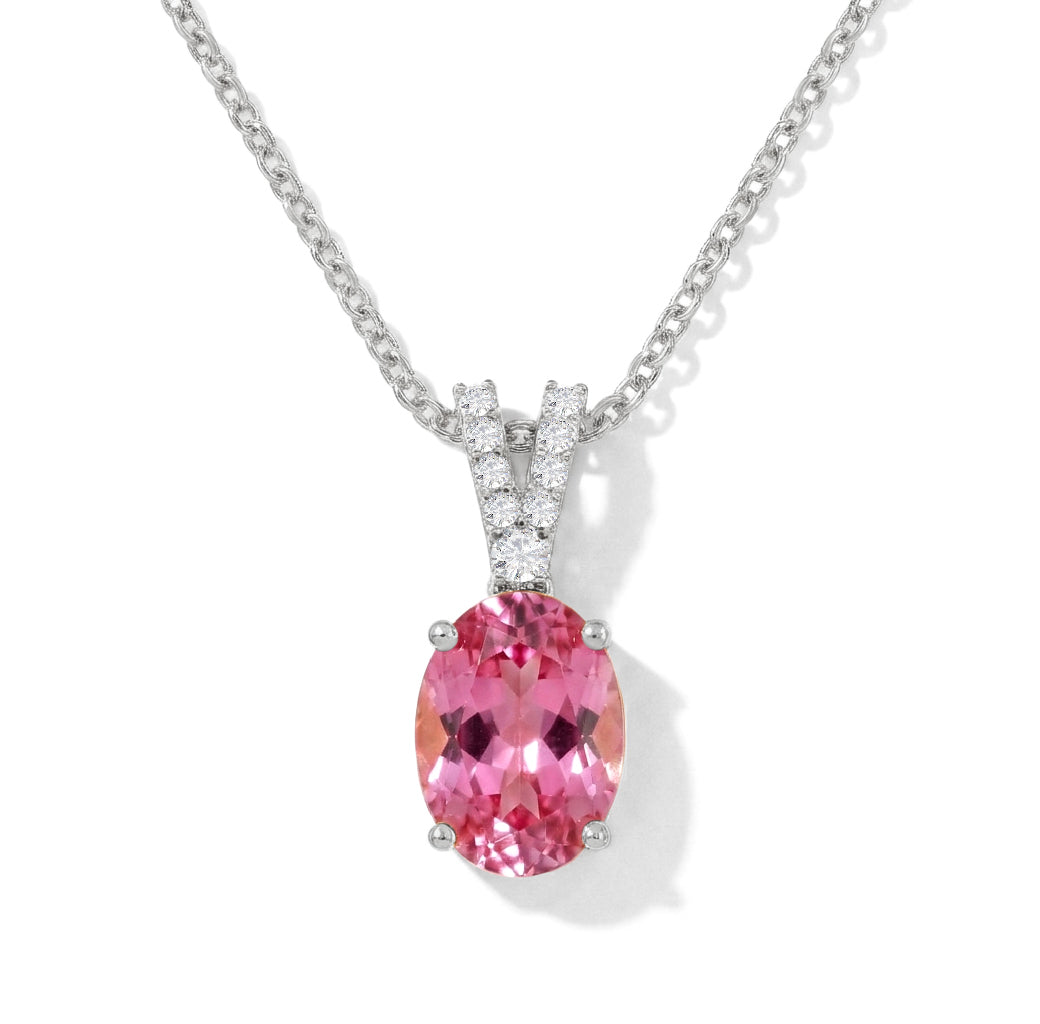 Pink Tourmaline Solitaire Pendant Necklace in 925 Sterling Silver 1.2ct