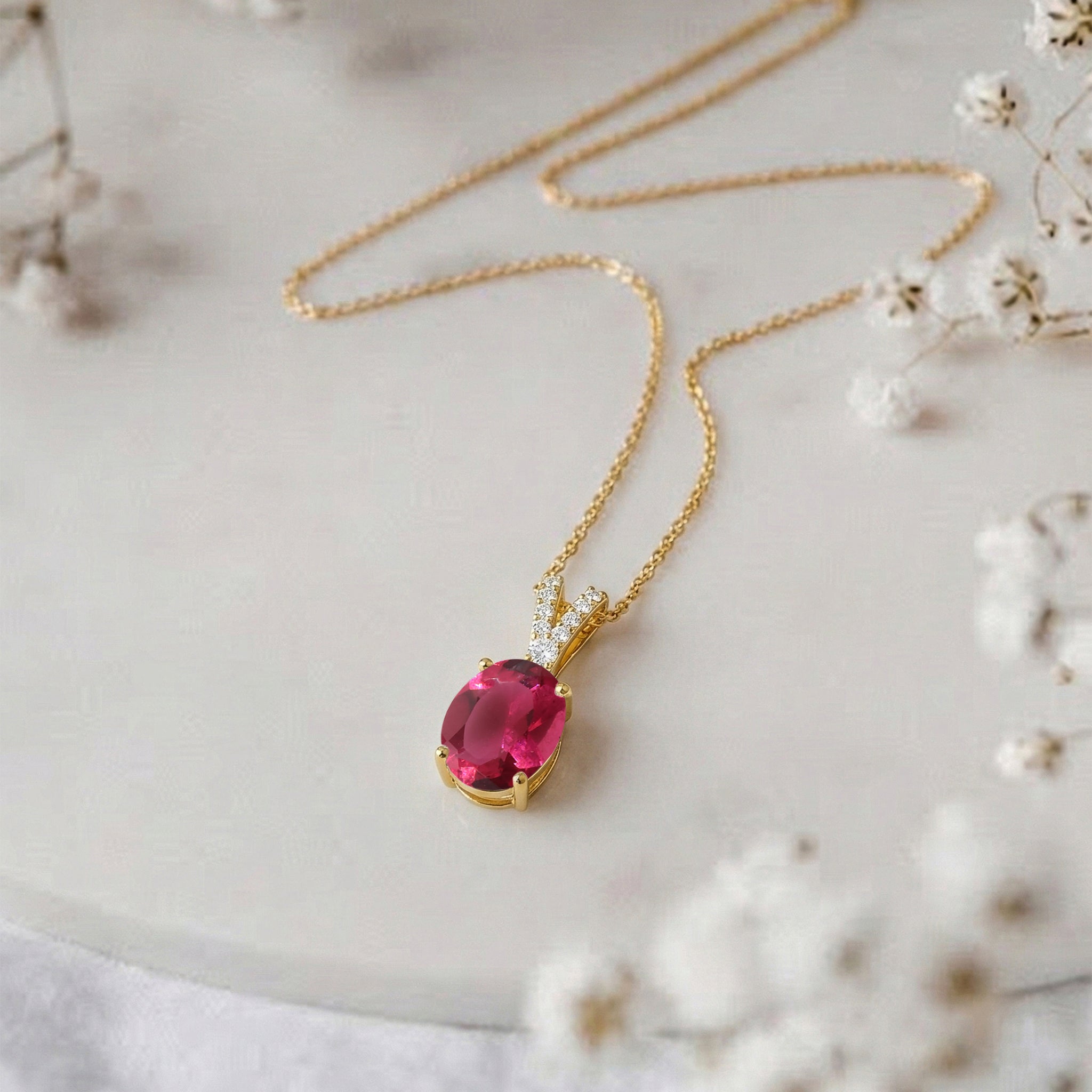 Pink Tourmaline Solitaire Pendant Necklace in 925 Sterling Silver 1.2ct