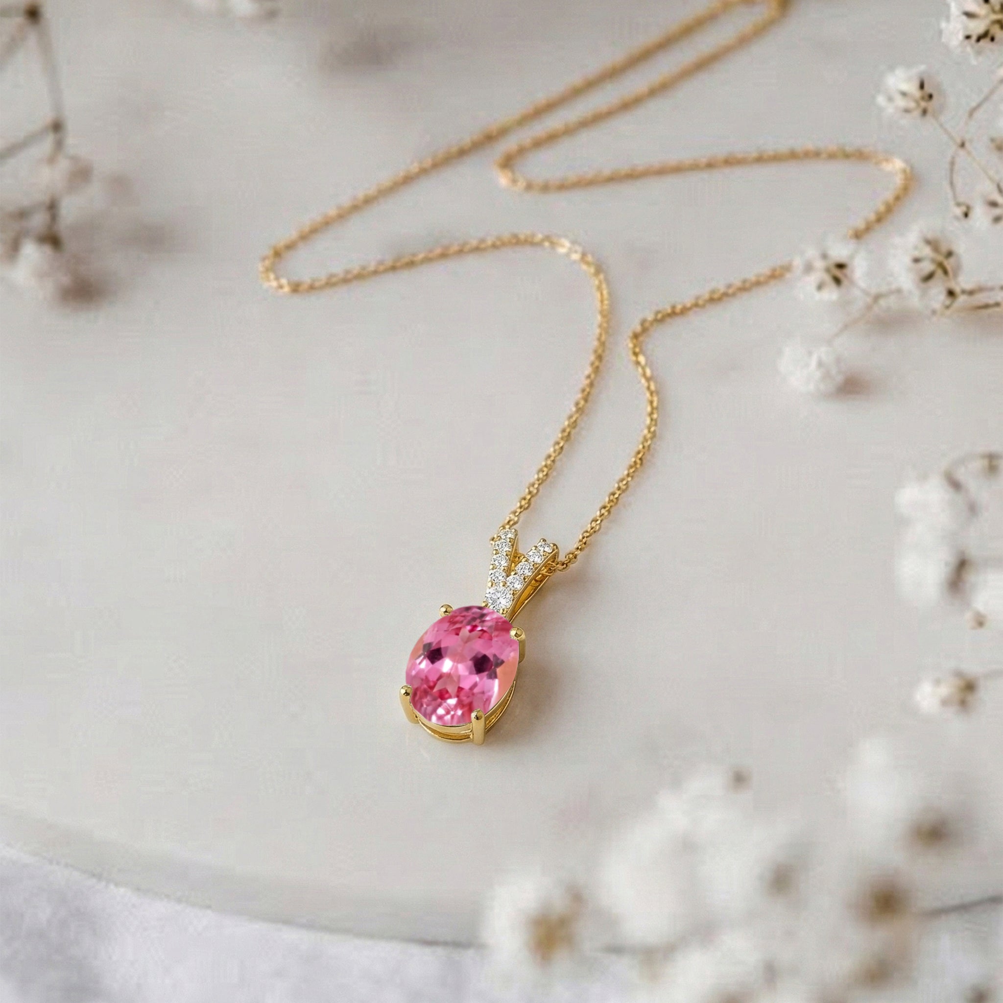 Pink Tourmaline Solitaire Pendant Necklace in Yellow Gold Plated 1.2ct