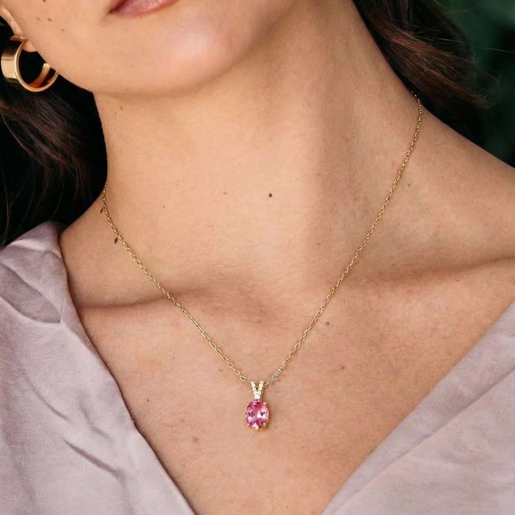 Pink Tourmaline Solitaire Pendant Necklace in 925 Sterling Silver 1.2ct