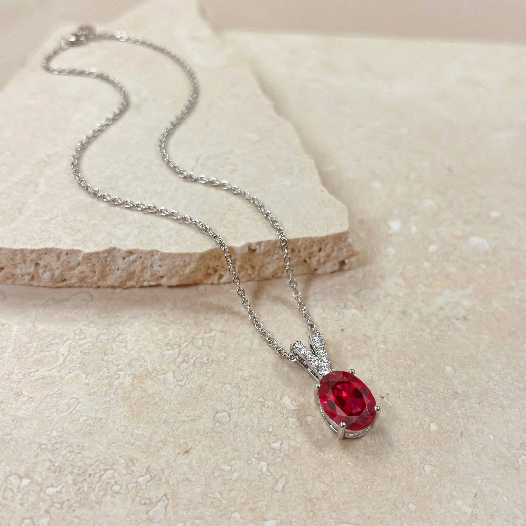 Ruby Solitaire Pendant Necklace in 925 Sterling Silver 1.2ct