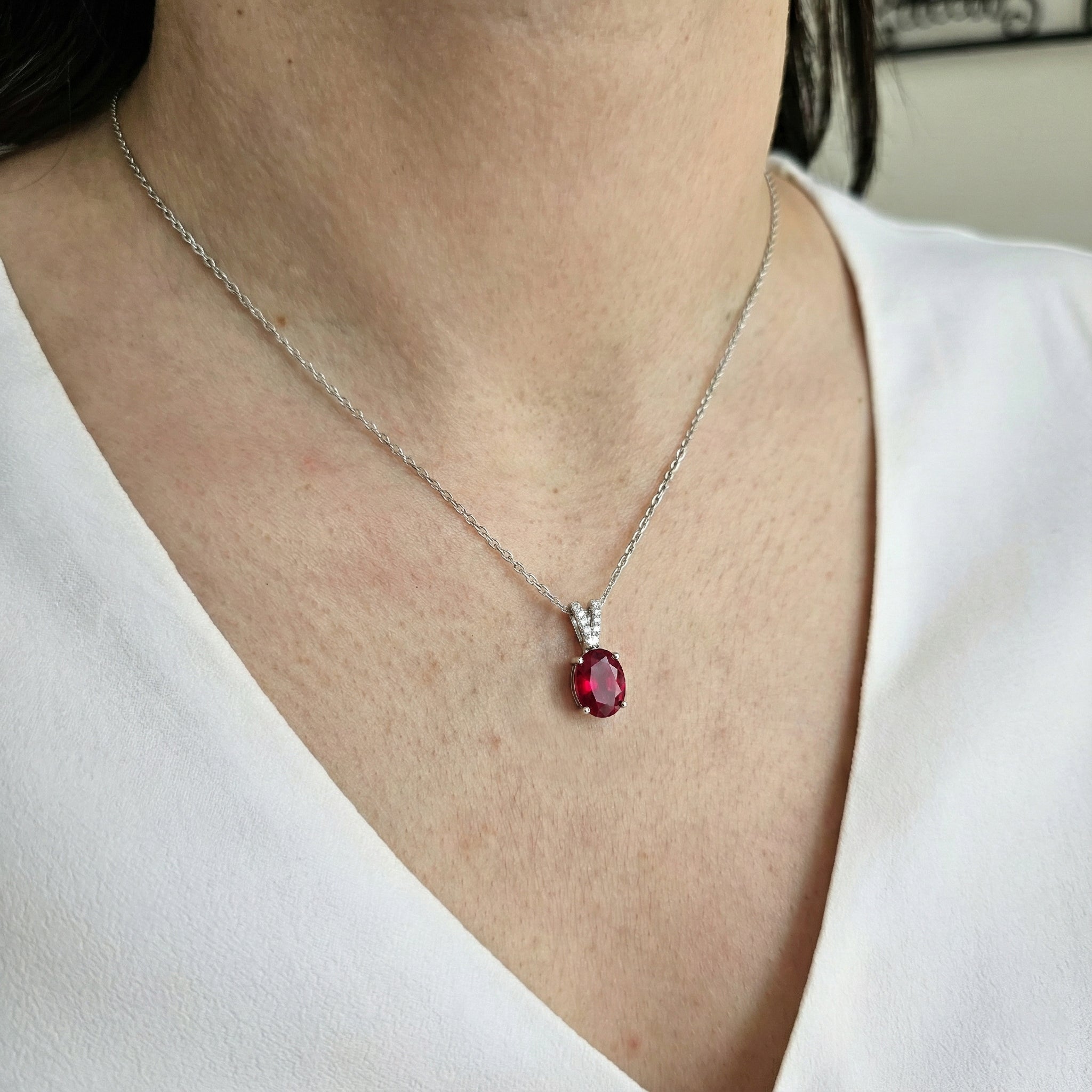 Ruby Solitaire Pendant Necklace in 925 Sterling Silver 1.2ct