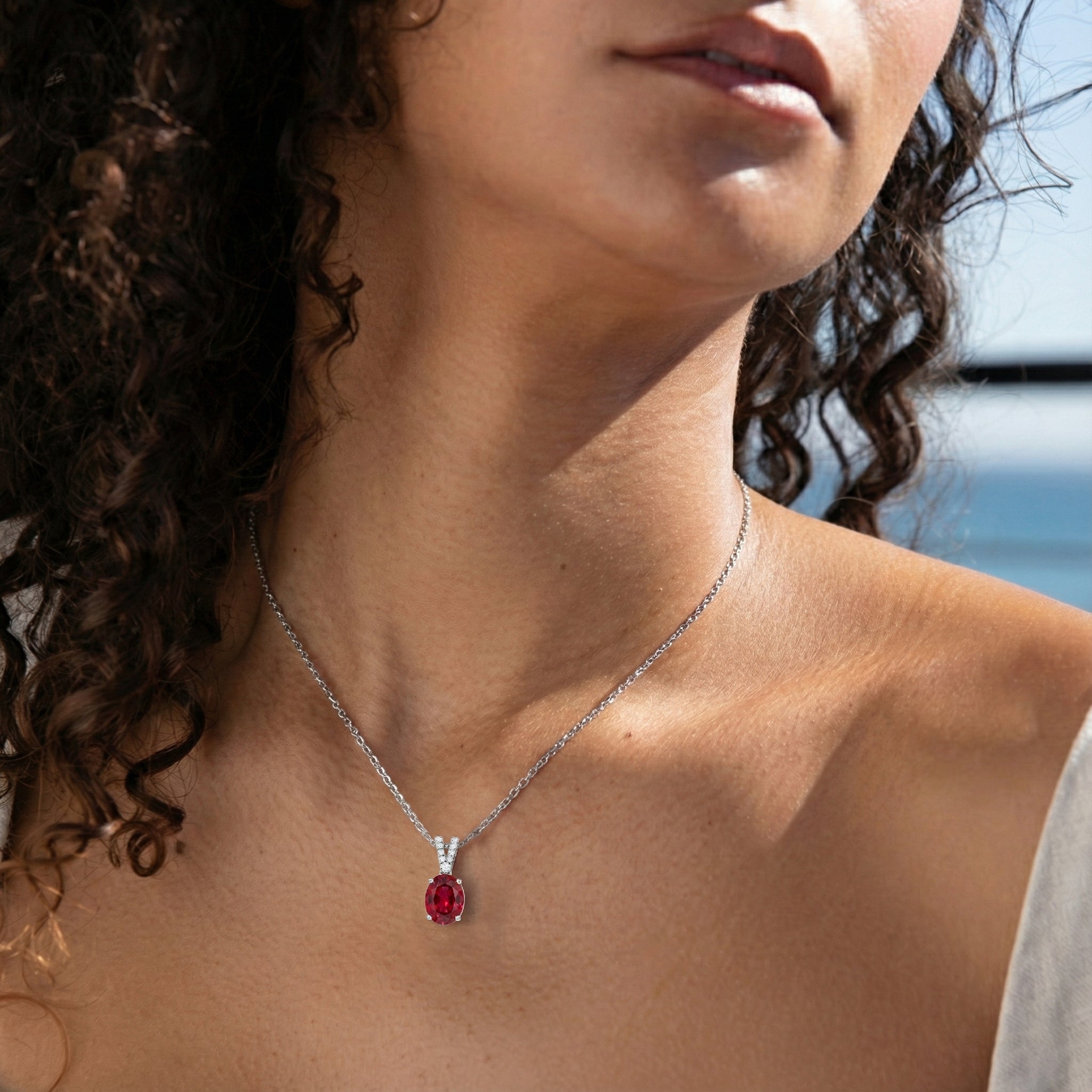 Ruby Solitaire Pendant Necklace in 925 Sterling Silver 1.2ct