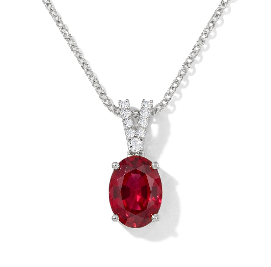 Ruby Solitaire Pendant Necklace in 925 Sterling Silver 1.2ct