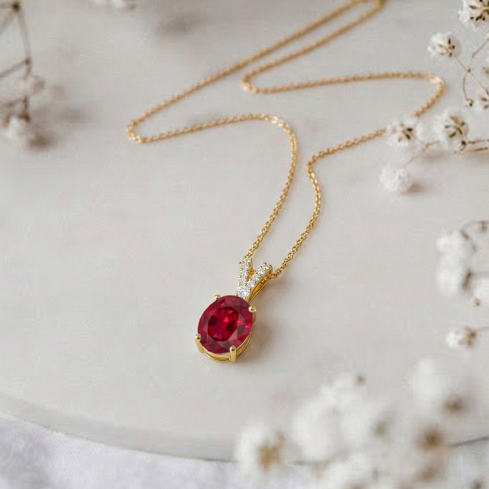 Ruby Solitaire Pendant Necklace in Yellow Gold Plated 1.2ct
