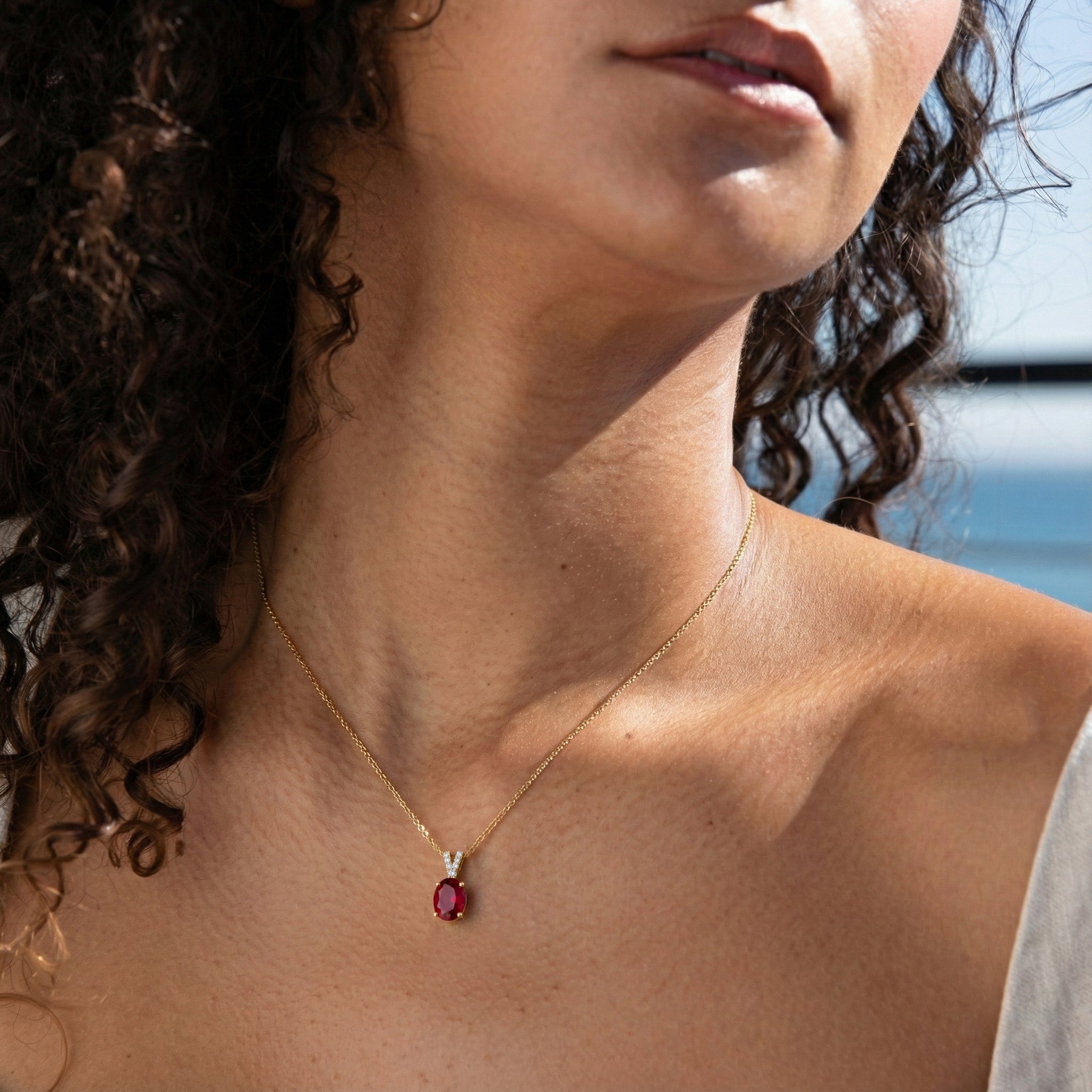 Ruby Solitaire Pendant Necklace in Yellow Gold Plated 1.2ct