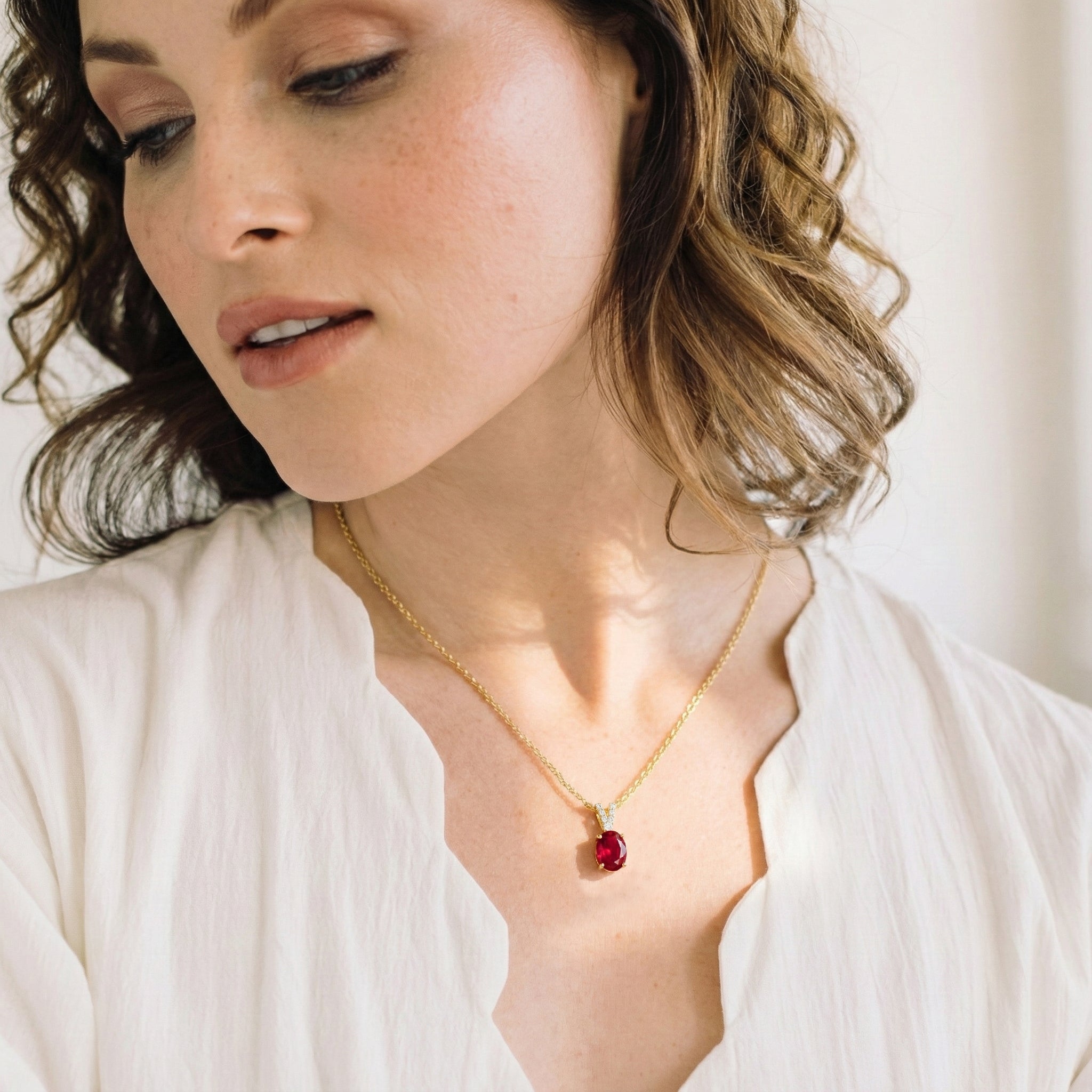 Ruby Solitaire Pendant Necklace in Yellow Gold Plated 1.2ct