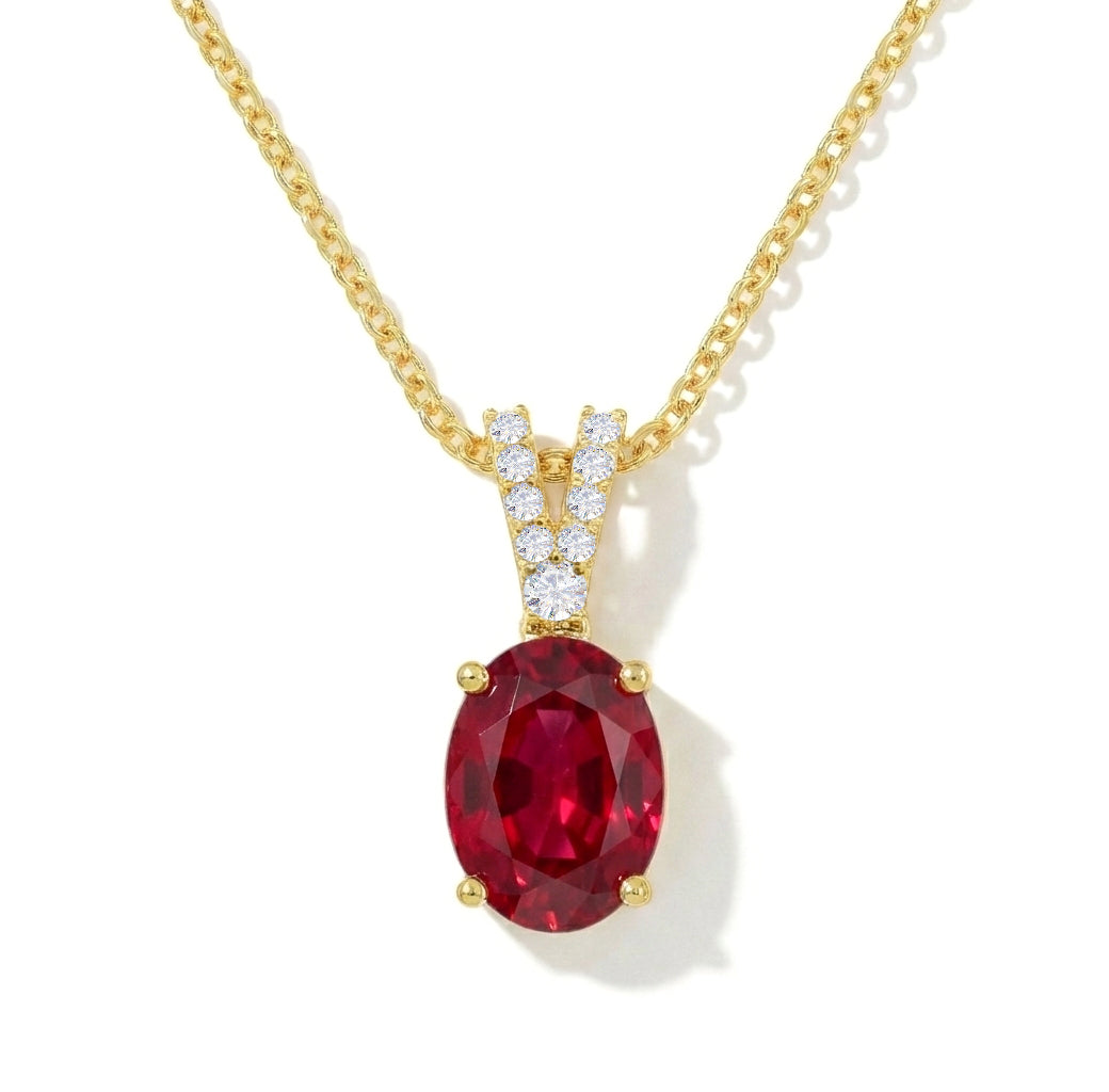 Ruby Solitaire Pendant Necklace in Yellow Gold Plated 1.2ct