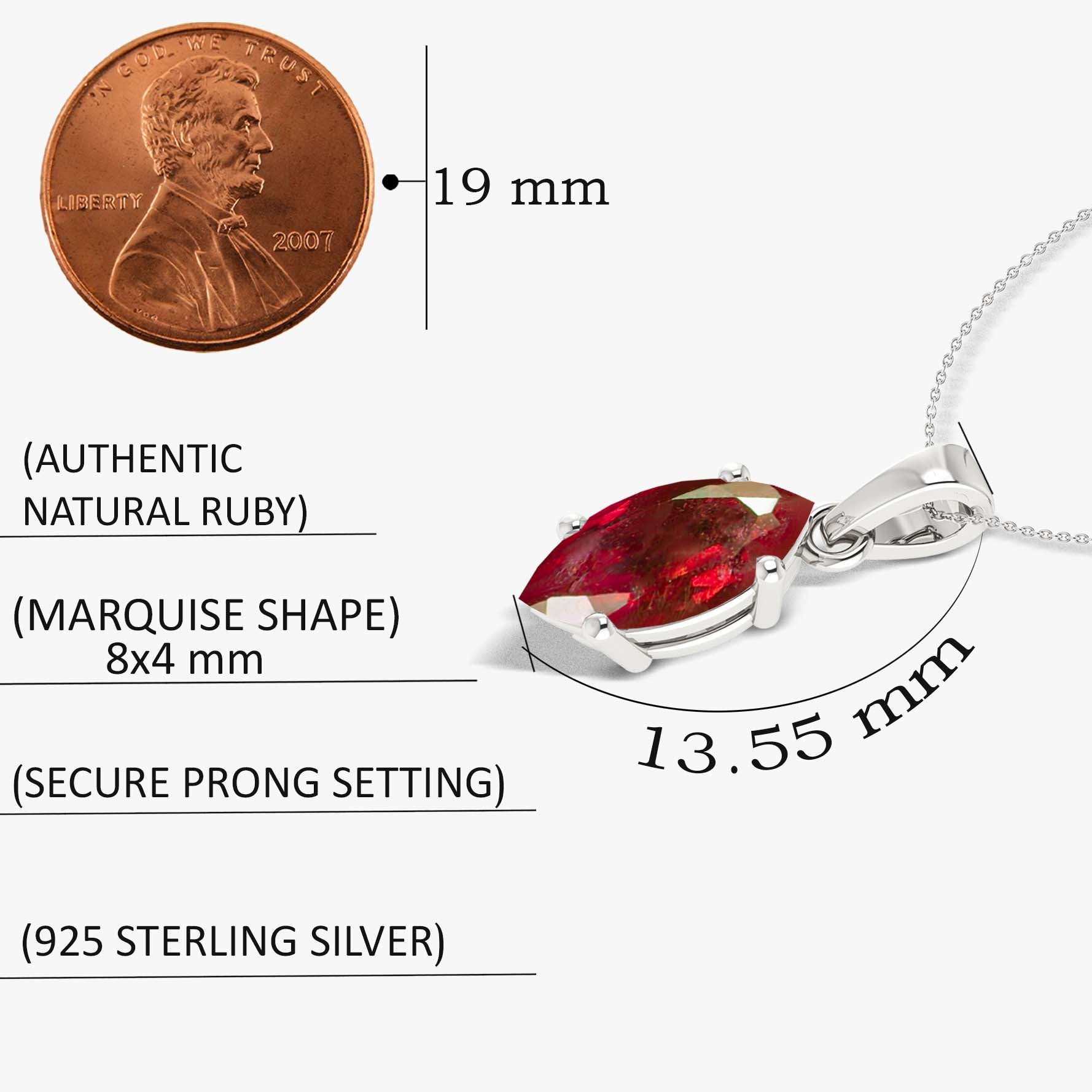 Natural Ruby Solitaire Chain Pendant Necklace