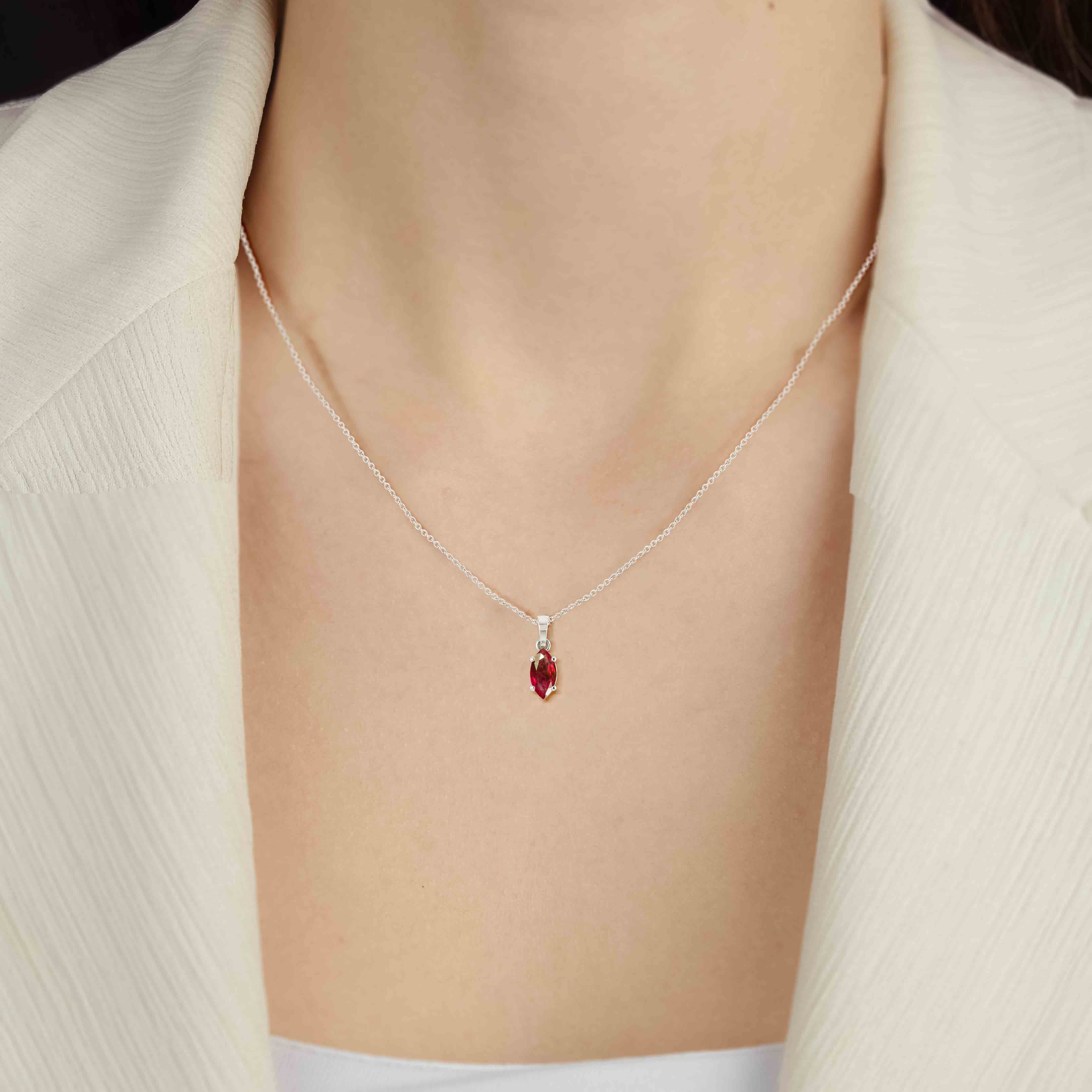 Natural Ruby Solitaire Chain Pendant Necklace