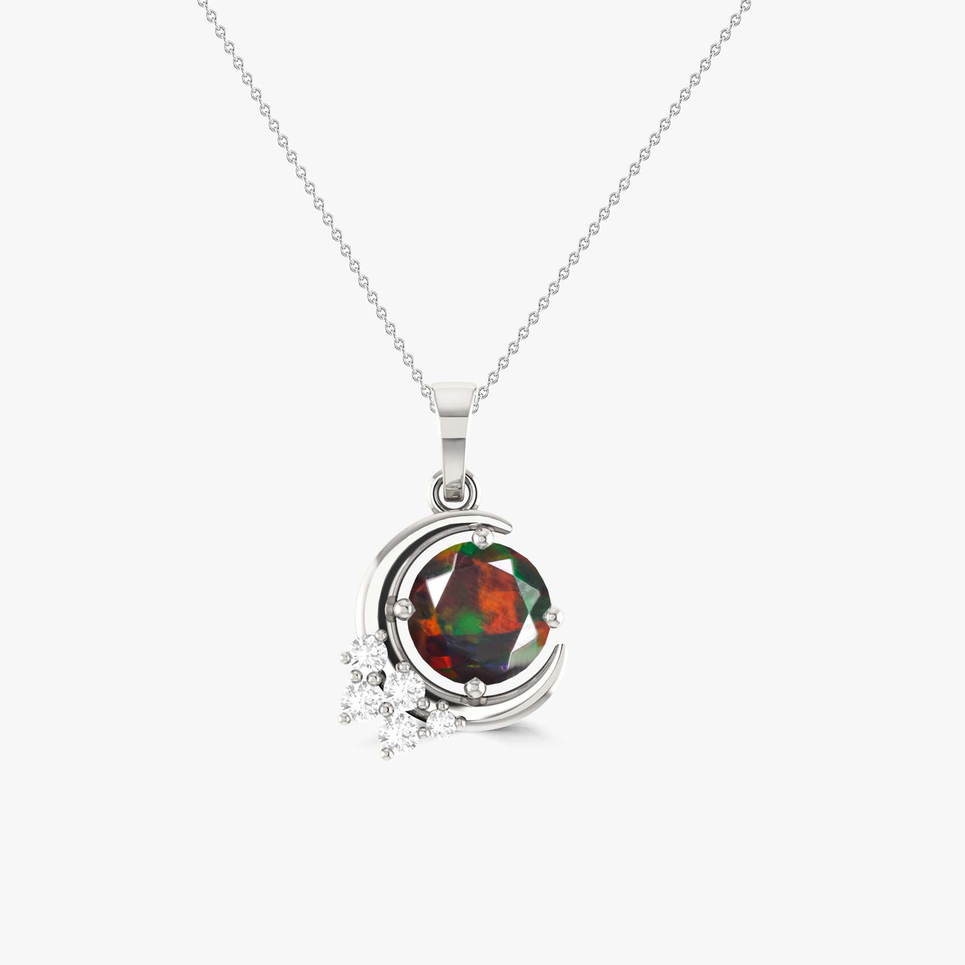 Natural Black Opal Moon Charm Pendant Necklace