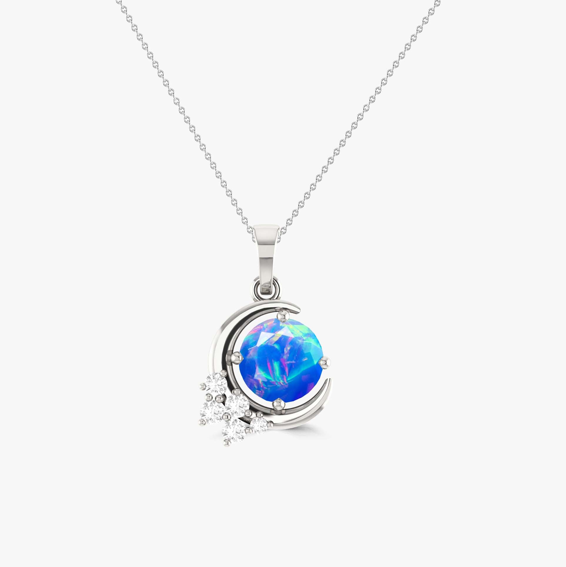 Natural Blue Opal Moon Charm Pendant Necklace