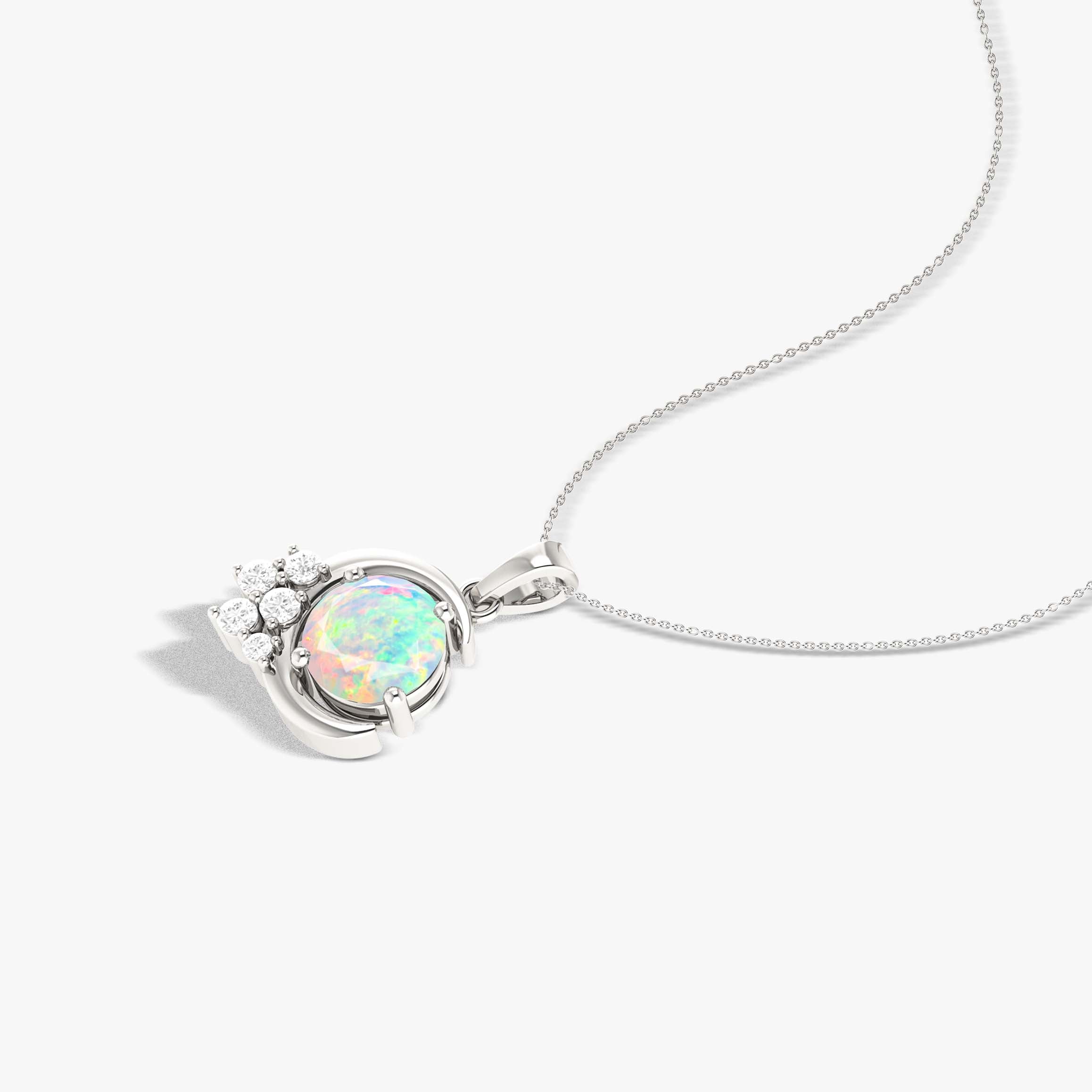 Natural White Opal Moon Charm Pendant Necklace