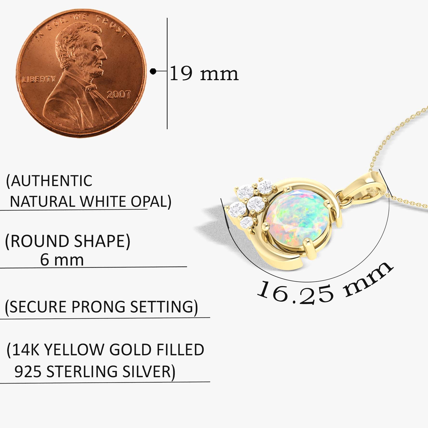 Natural White Opal Moon Charm Pendant Necklace