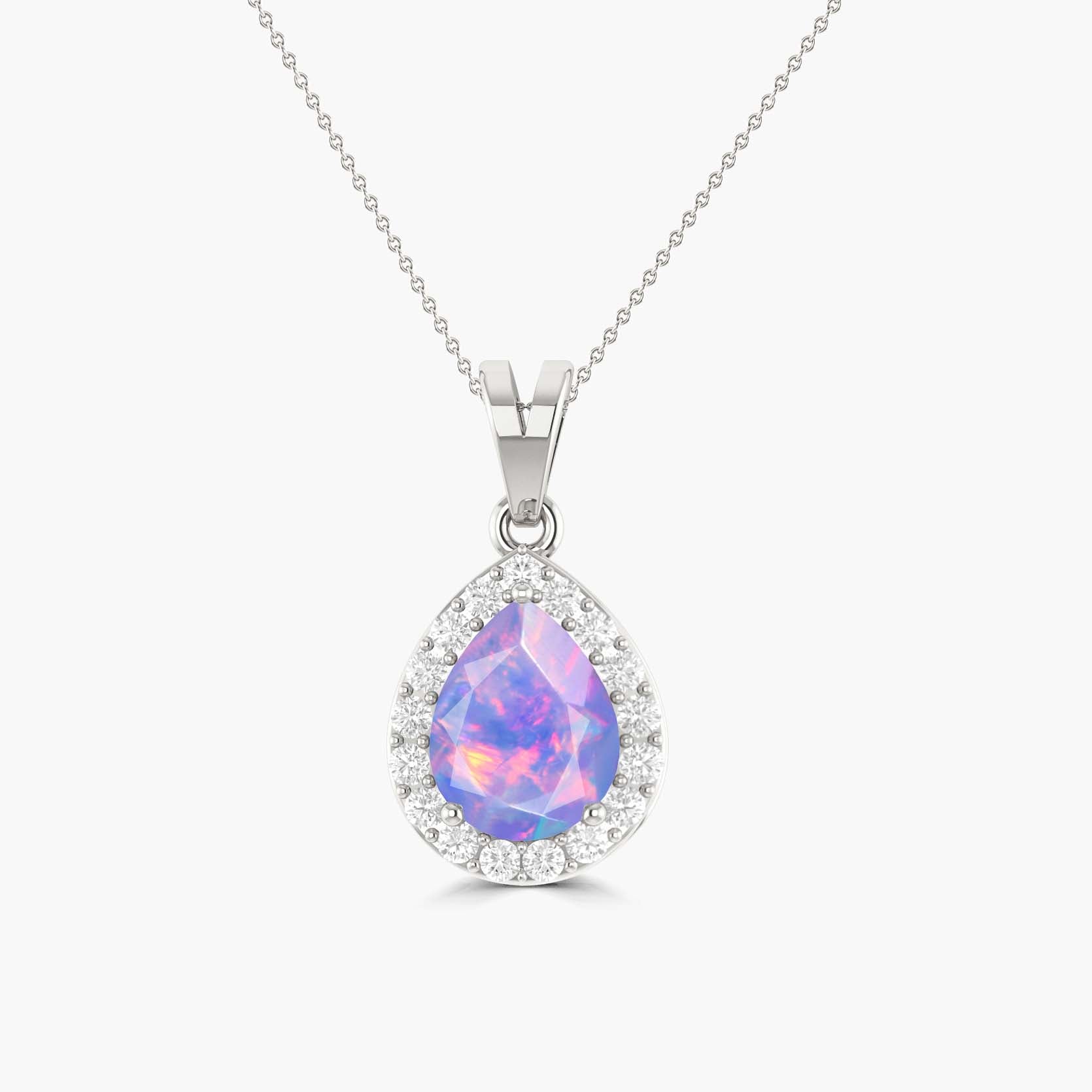 Halo Pendant Chain Necklace with Natural Lavender Opal and White Zircon
