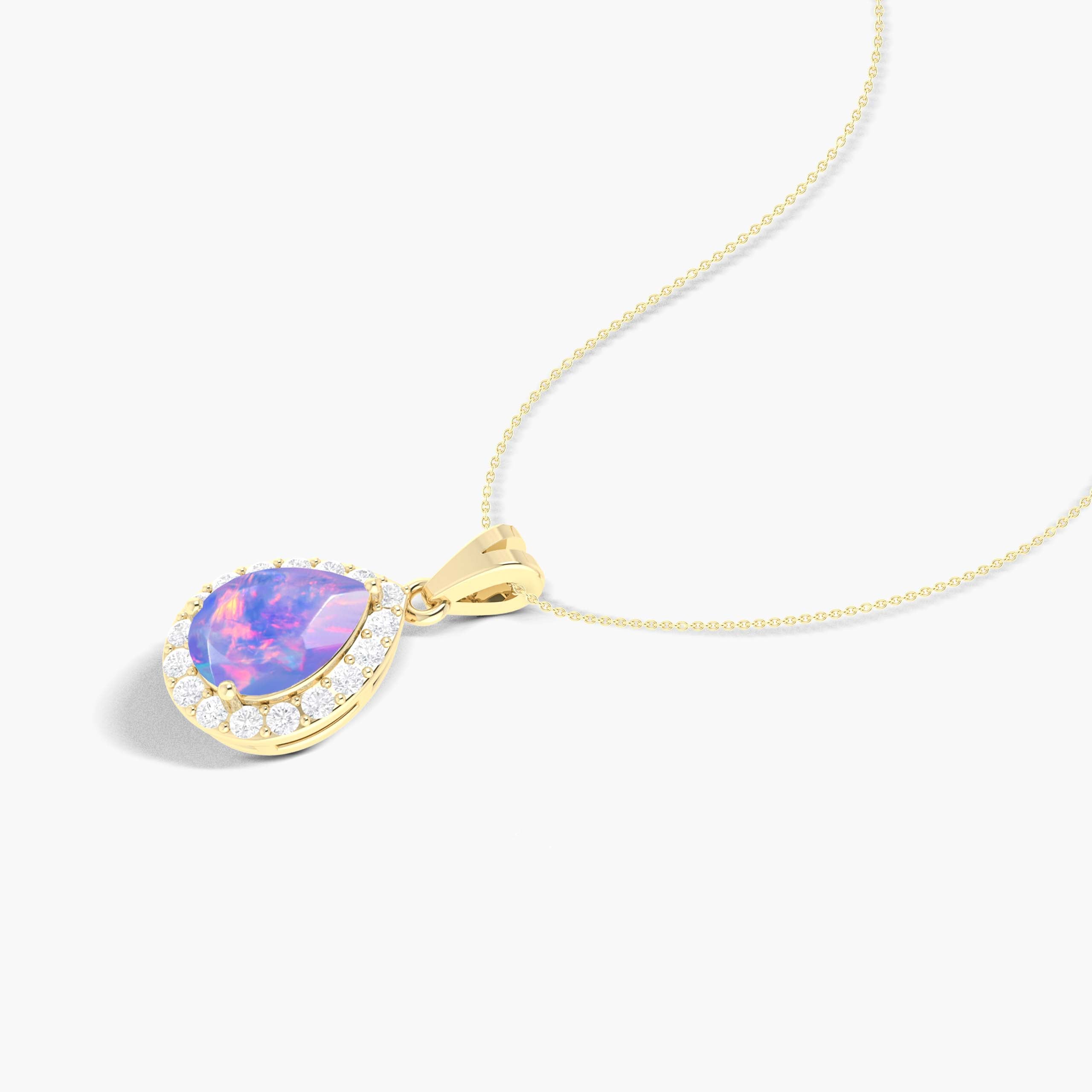 Halo Pendant Chain Necklace with Natural Lavender Opal and White Zircon