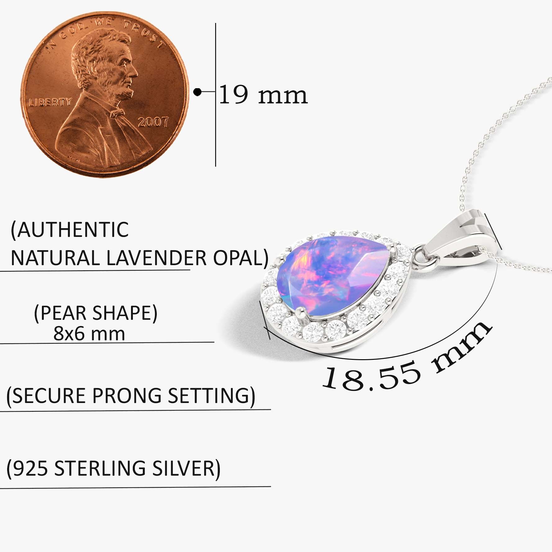 Halo Pendant Chain Necklace with Natural Lavender Opal and White Zircon