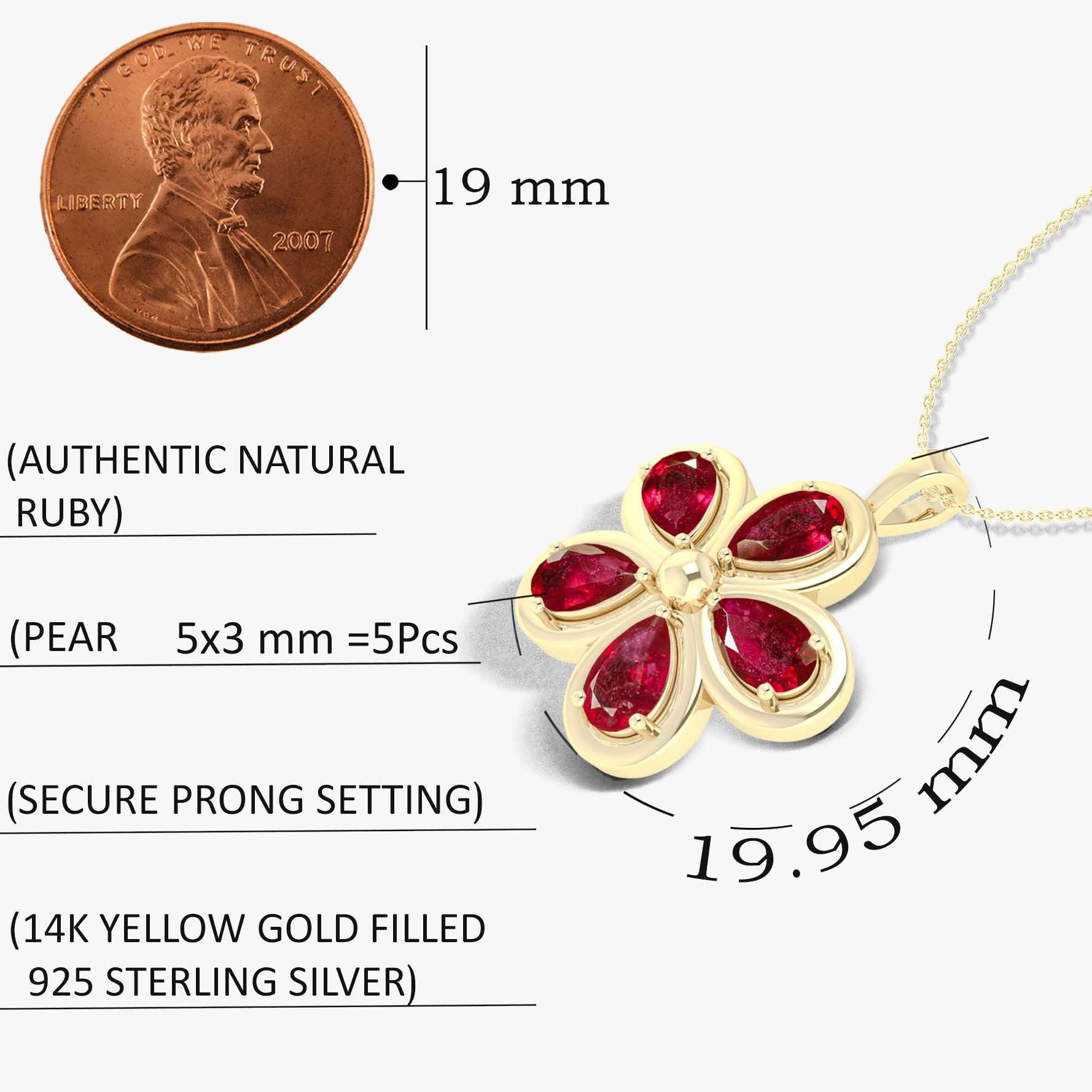 Natural Ruby Flower Style Pendant Chain Necklace