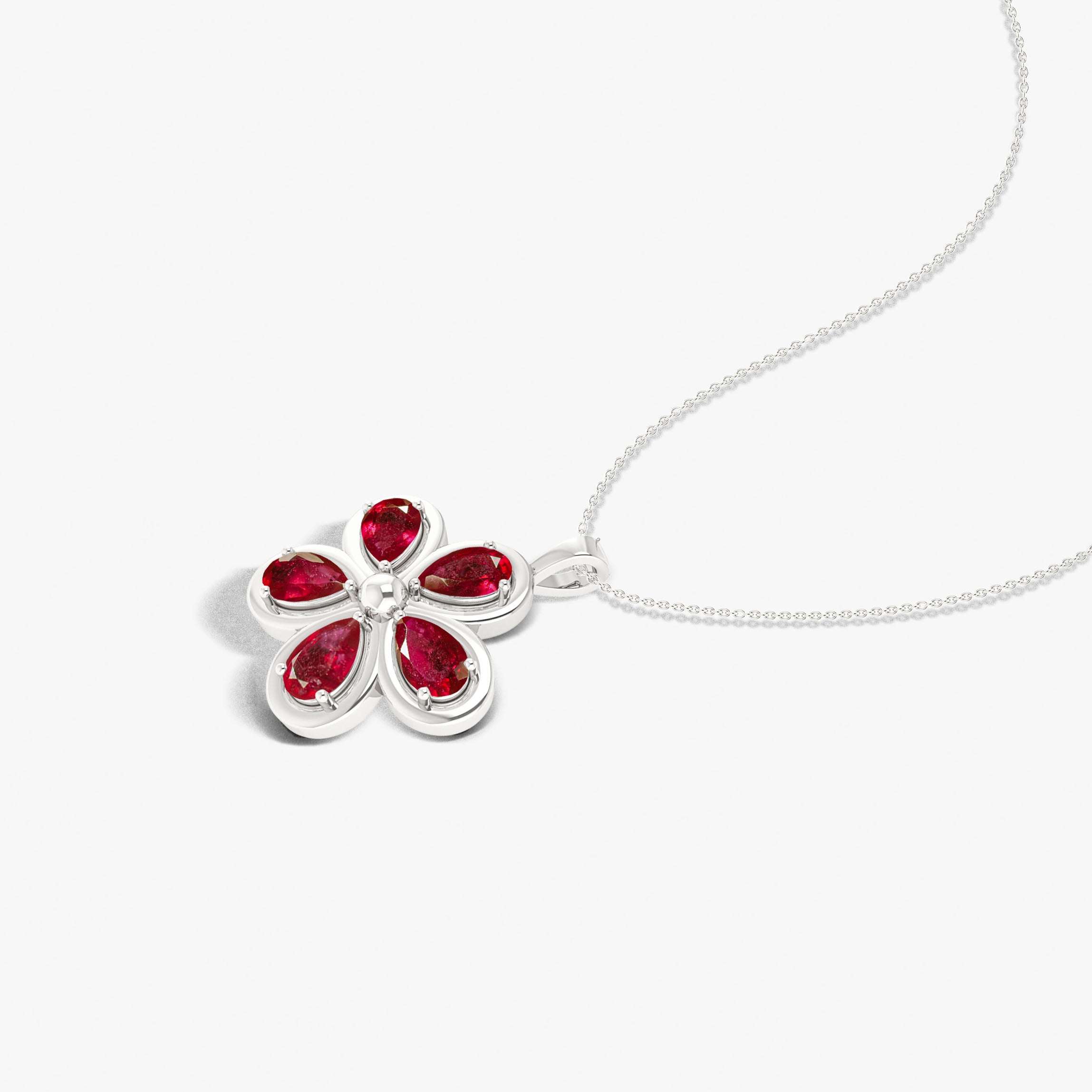 Natural Ruby Flower Style Pendant Chain Necklace
