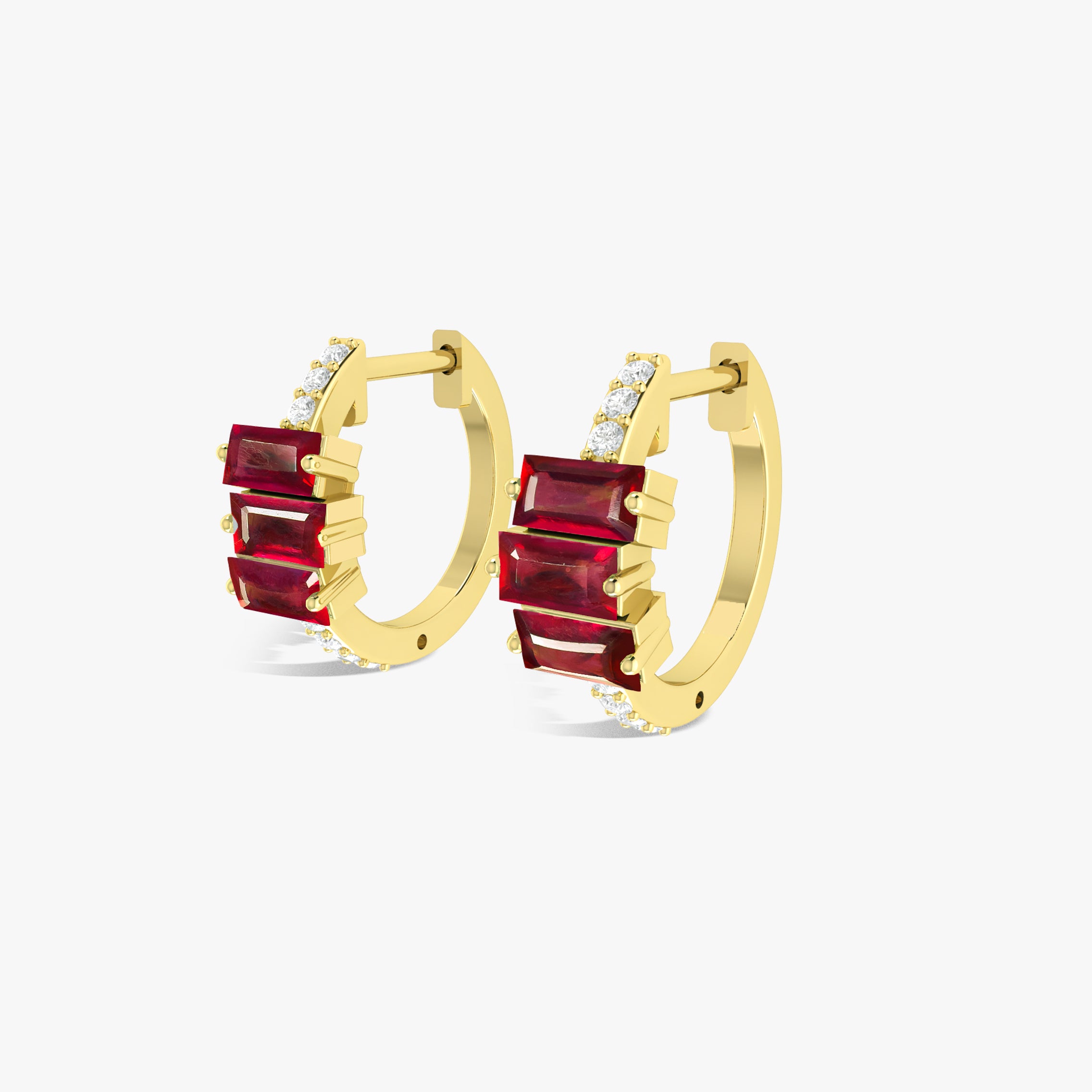 3 Stone Ruby Earrings