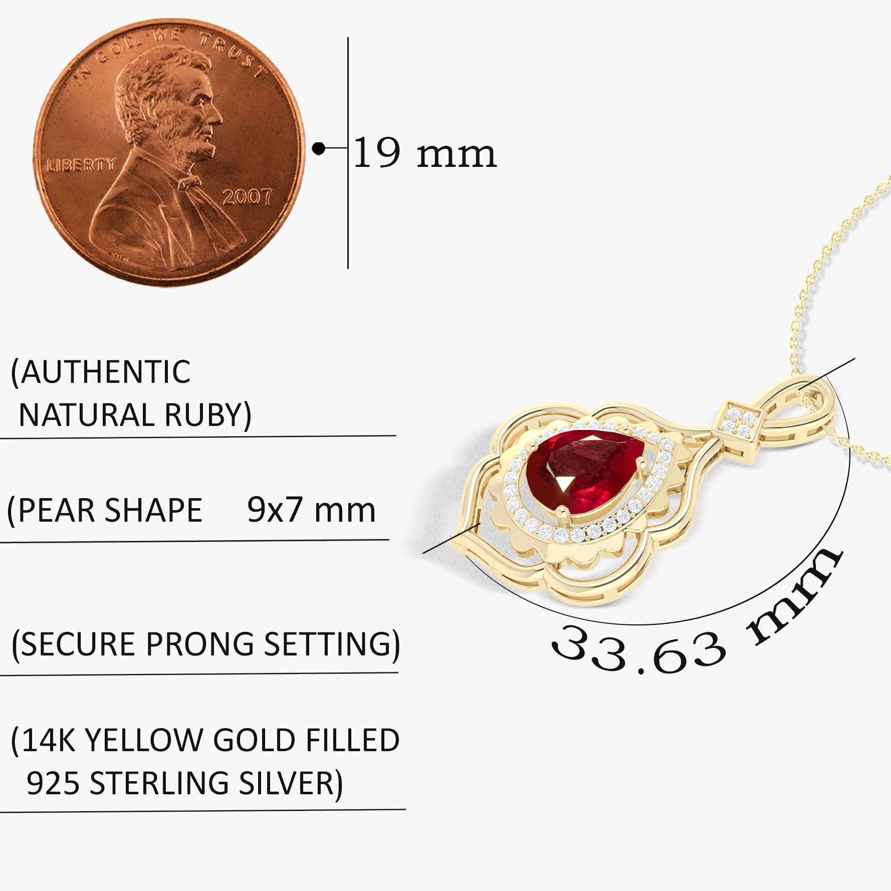 Pear Stone Natural Ruby Charm Pendant Necklace