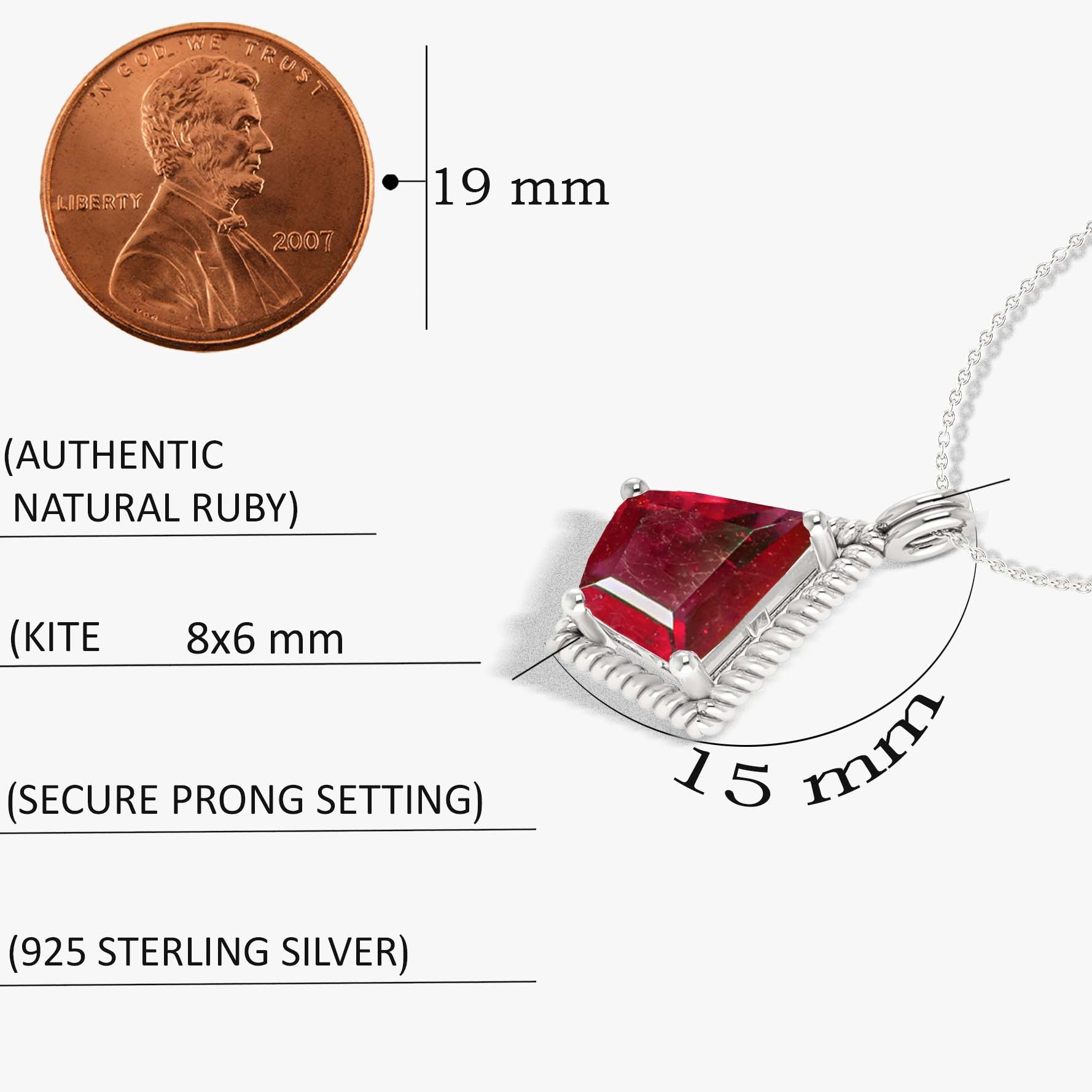 Natural Ruby Kite Style Chain Pendant Necklace