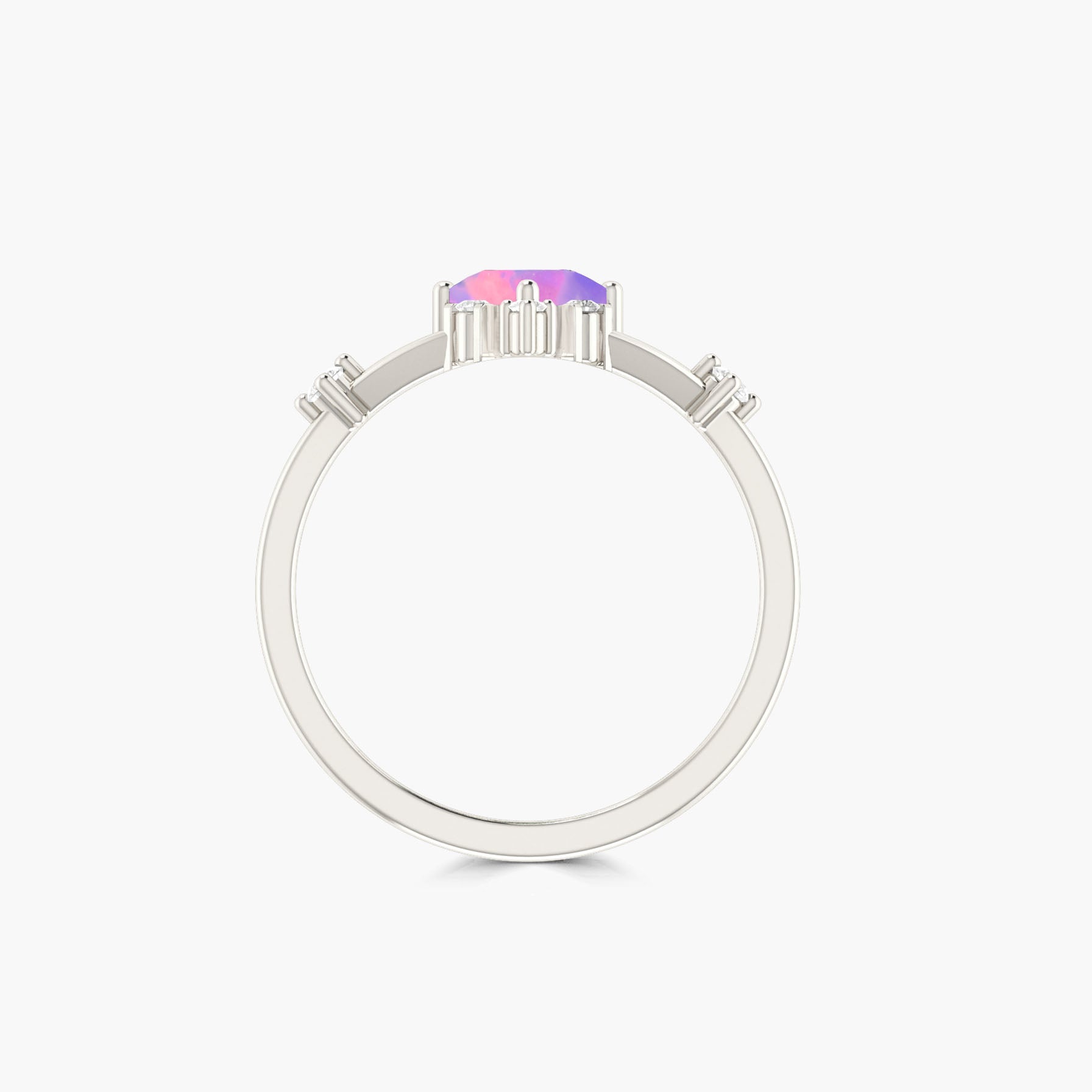 Kite Shape Natural Lavender Opal with White Zircon Designer Wedding Ring
